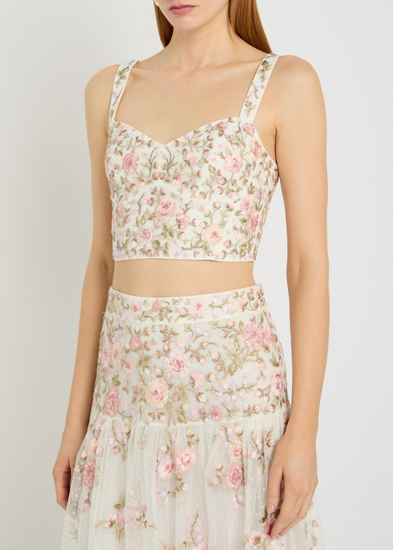 Needle & Thread Needle & Thread Eden Rose Floral-embroidered Tulle Crop top outlook