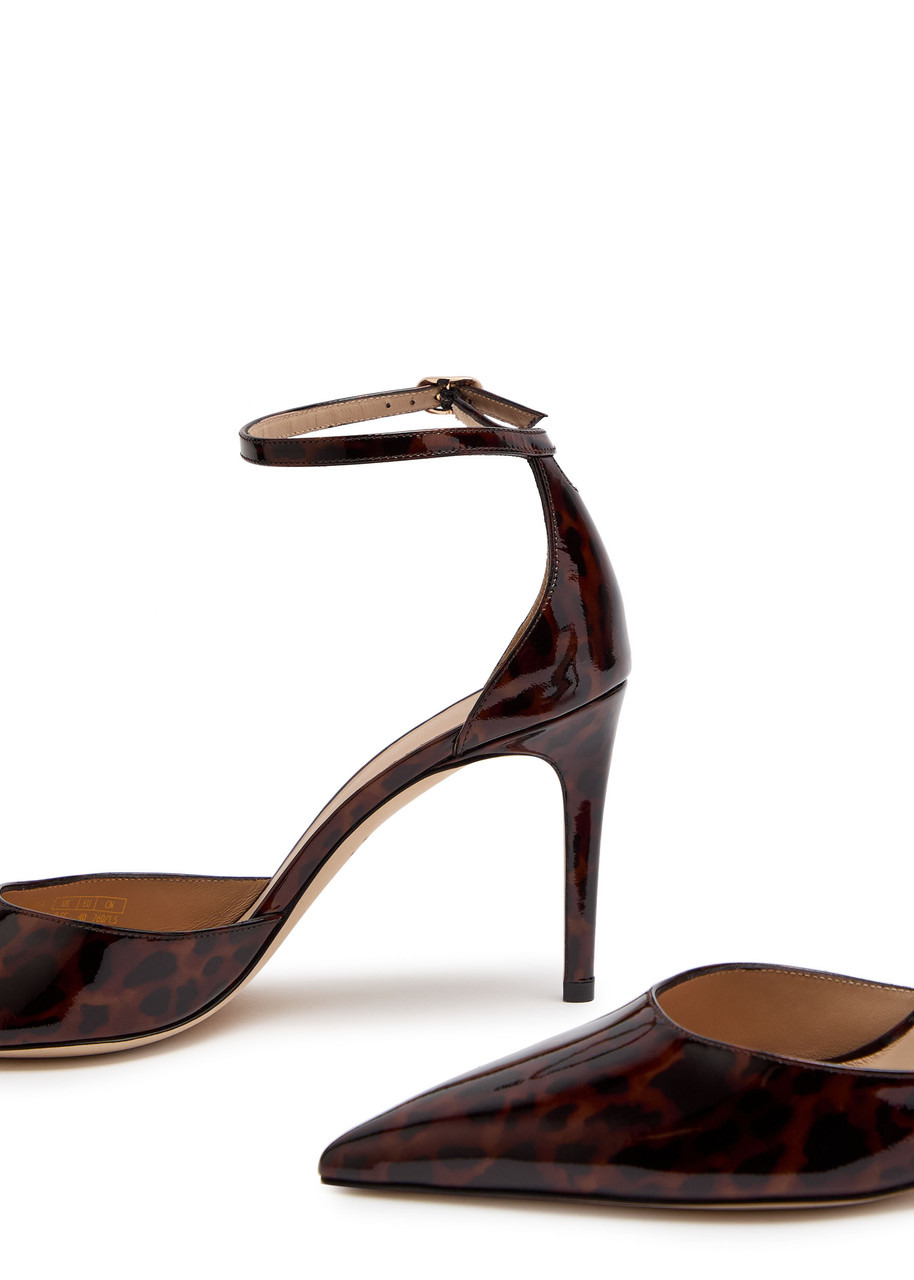 Stuart Weitzman Stuart Power Strap 85 Leopard-print Patent Leather Pumps - 4