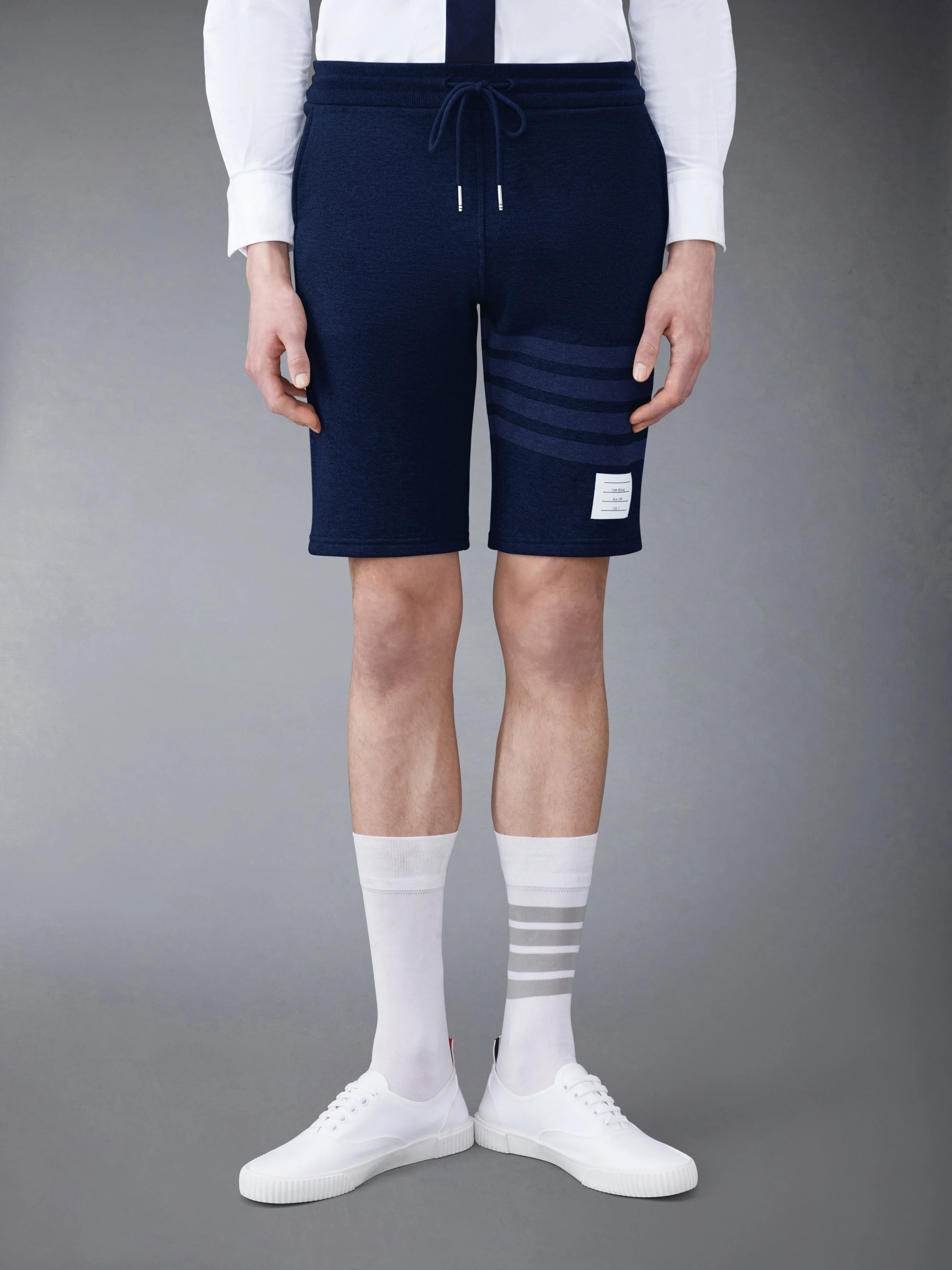 Navy Cotton Loopback Tonal 4-Bar Sweat Shorts - 1