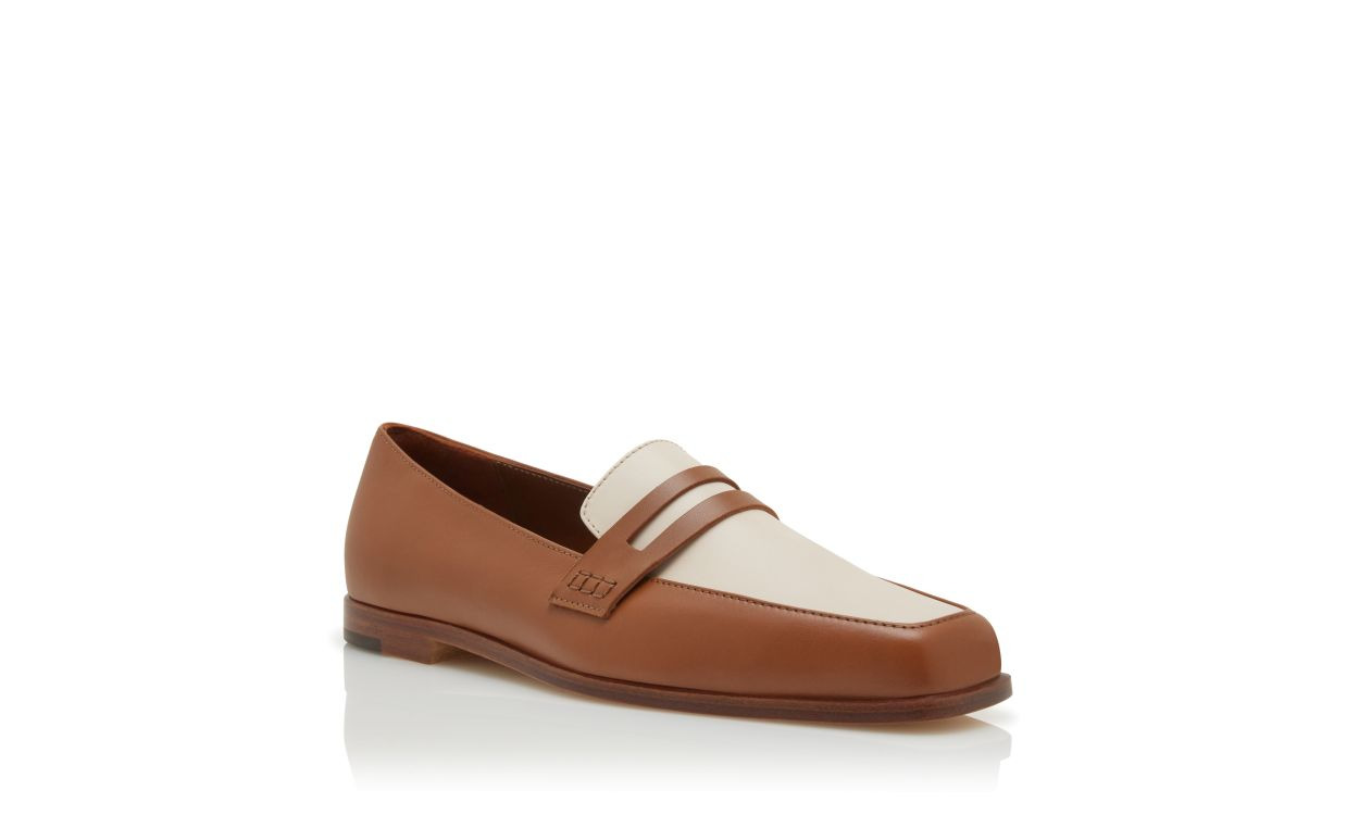 Brown and Cream Calf Leather Loafers - 3