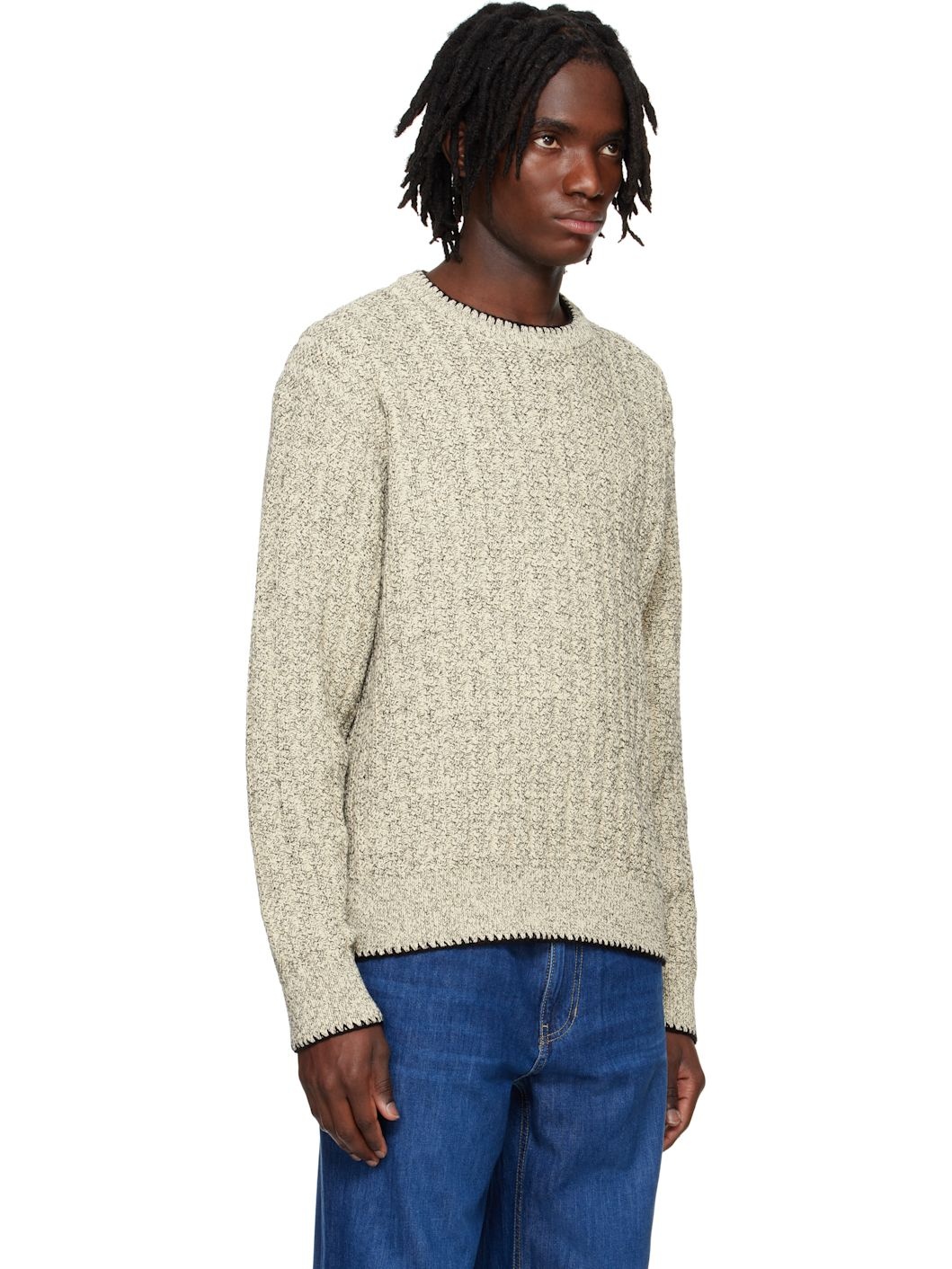 Off-White Round Neck Stitch Knit Sweater - 2