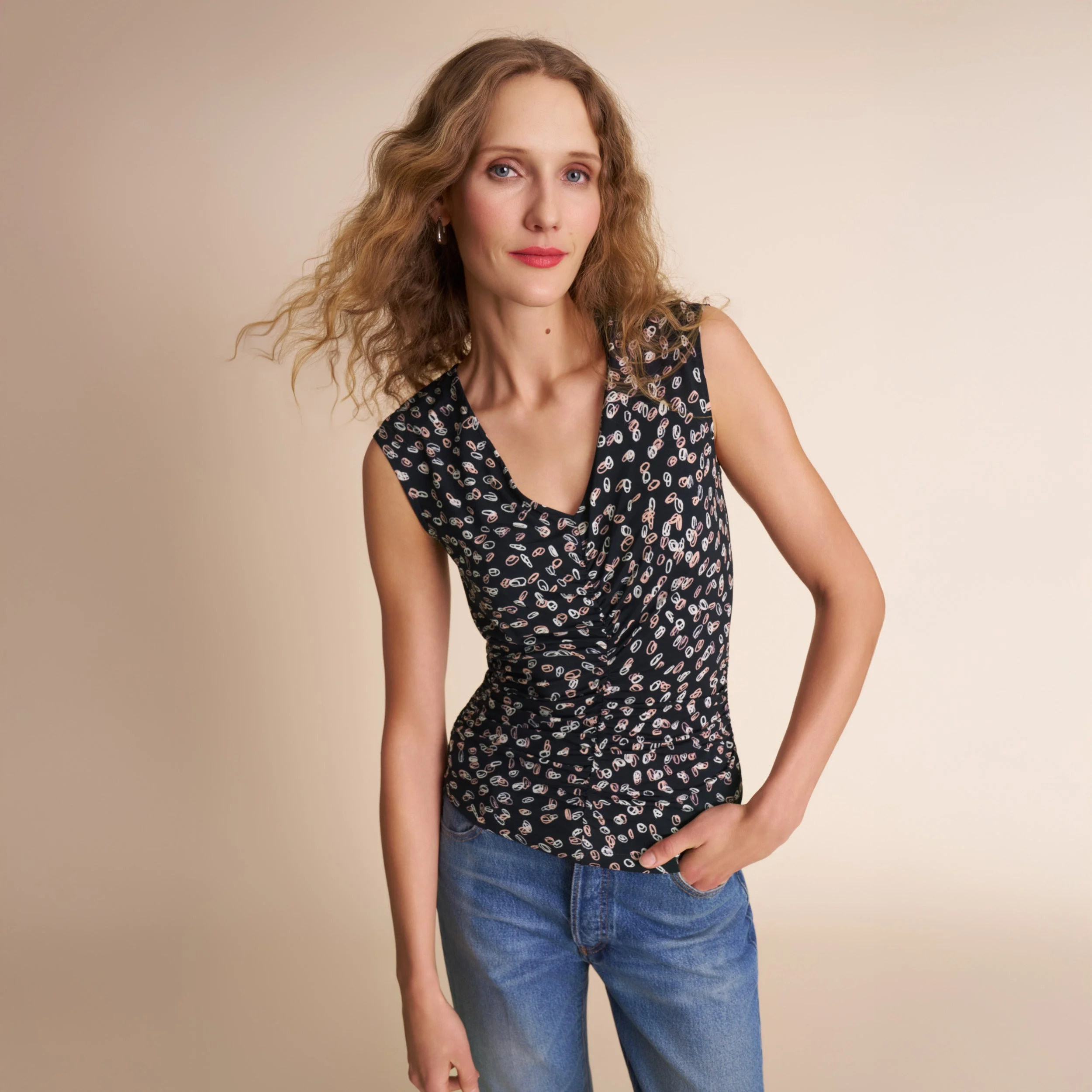 Franka Ruched Top - Light Printed Jersey - 1