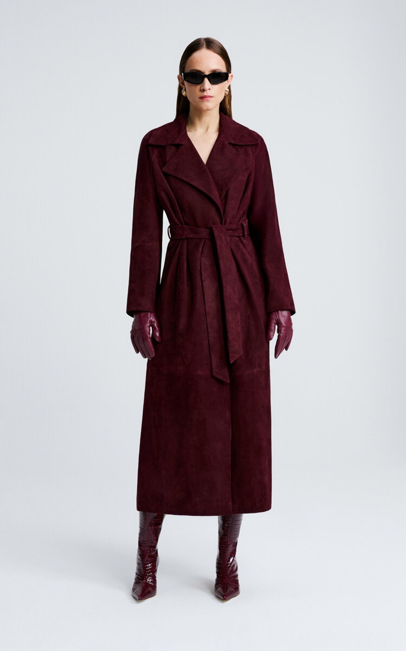 NOUR HAMMOUR Althea Lambskin Leather Trench burgundy outlook