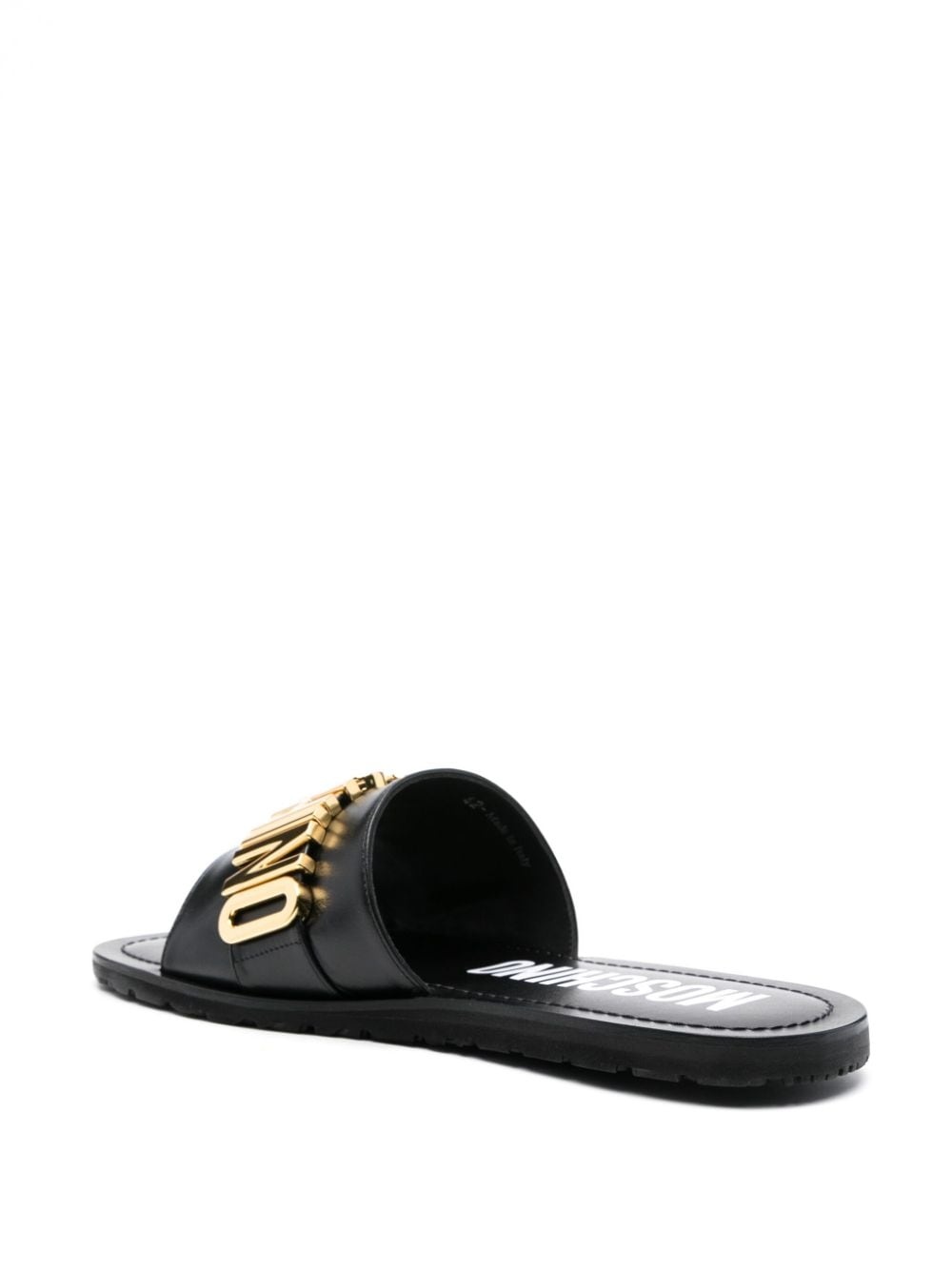 logo-plaque leather slides - 3