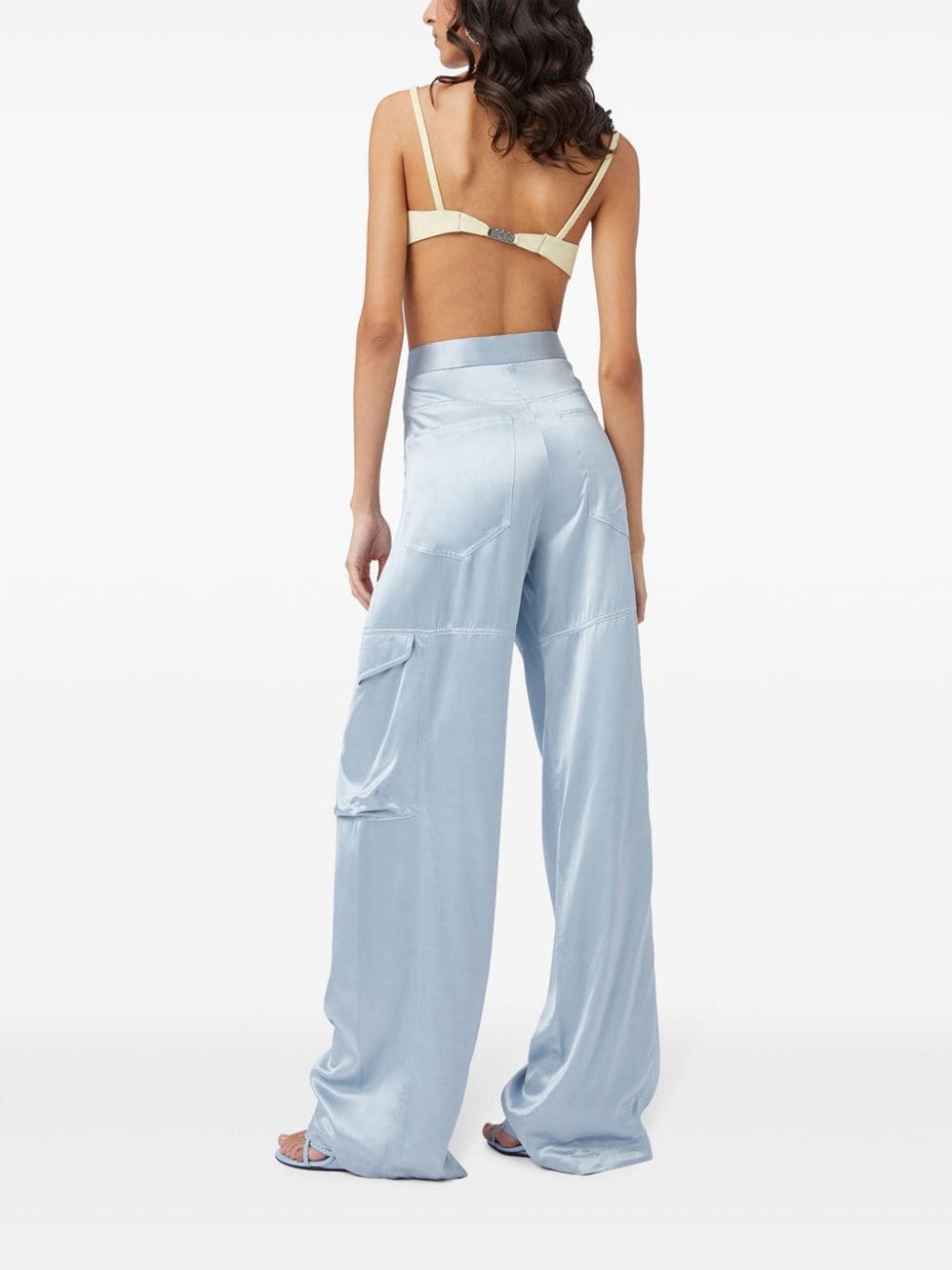high-waisted satin cargo trousers - 3