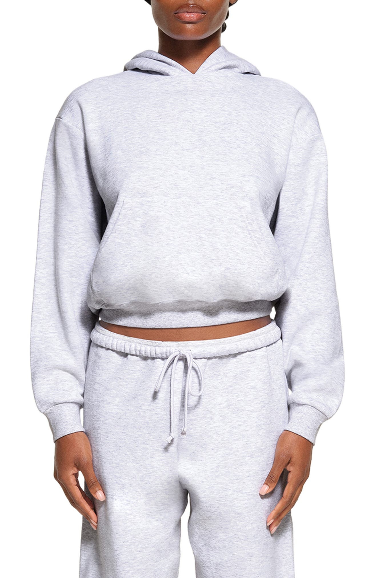 SKIMS Cotton Blend Fleece Classic Pullover Hoodie in Light Heather Gray at Nordstrom - 1