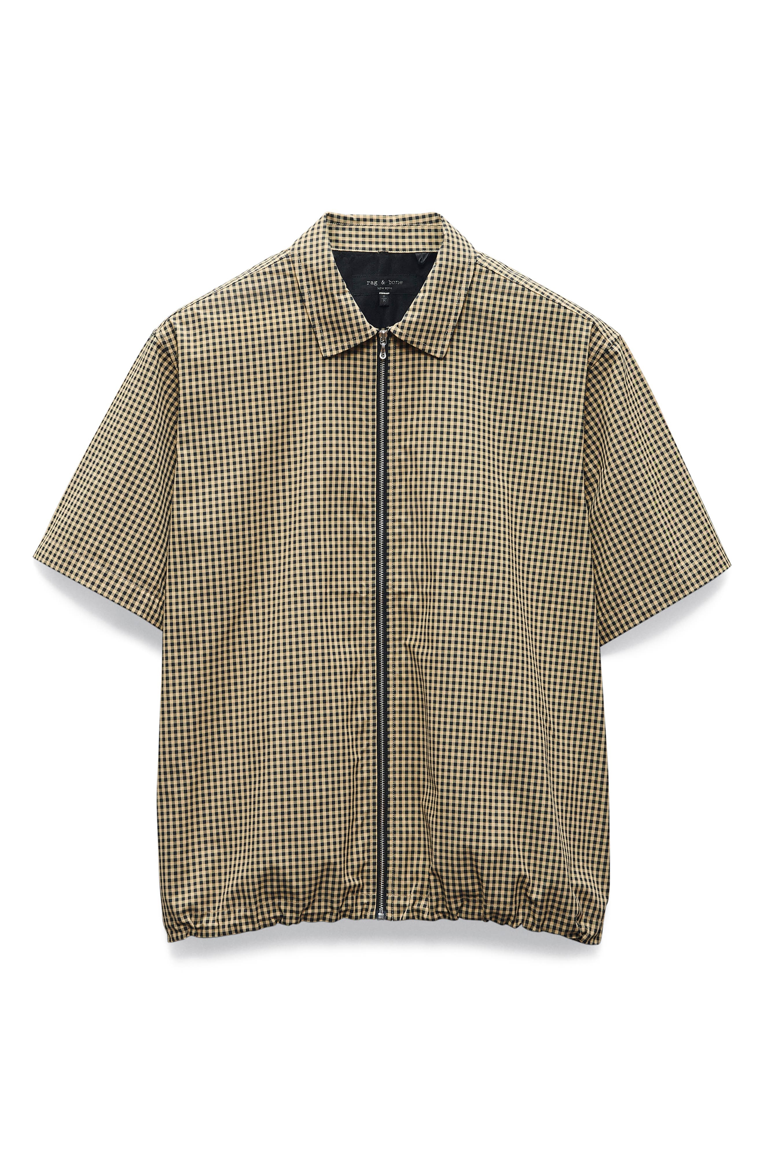 Noah Gingham Short Sleeve Nylon Zip-Up Shirt - 4