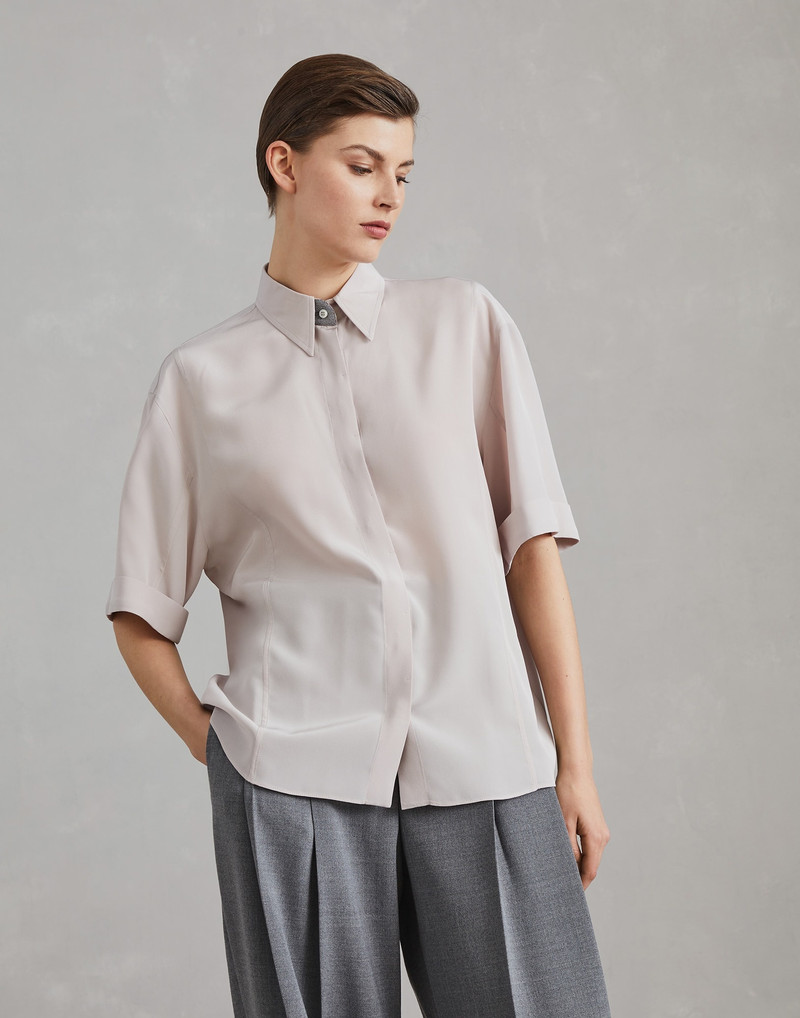 Silk crêpe de Chine shirt with precious buttonhole 1