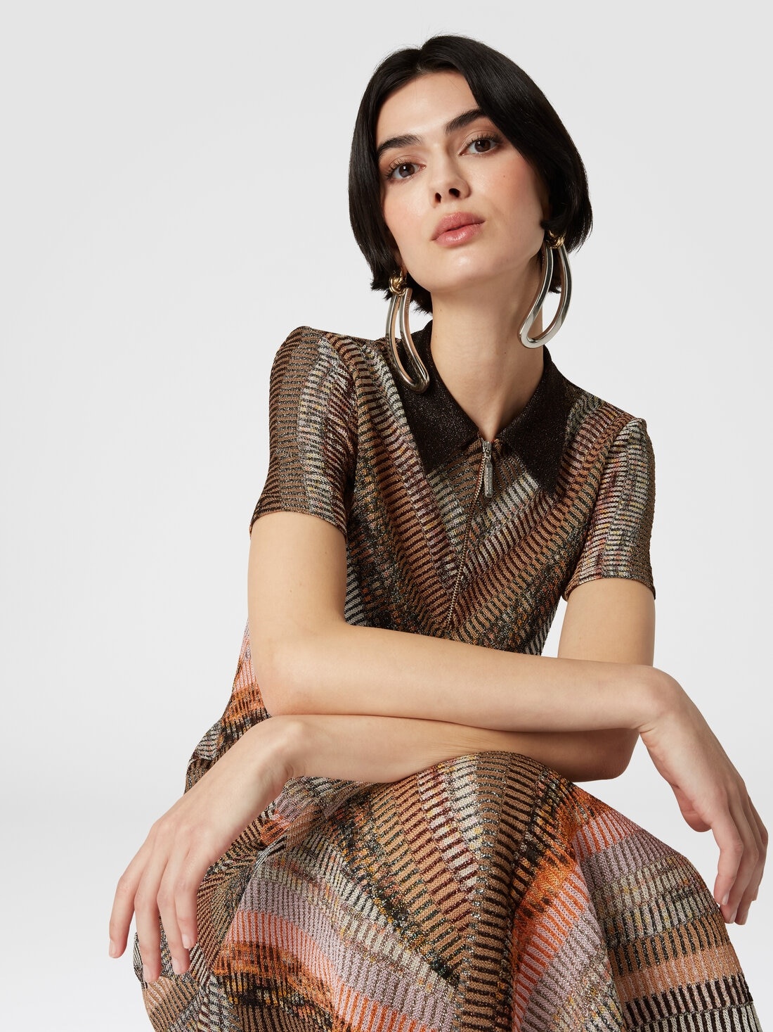 Flared lamé midi skirt with patchwork effect - 4