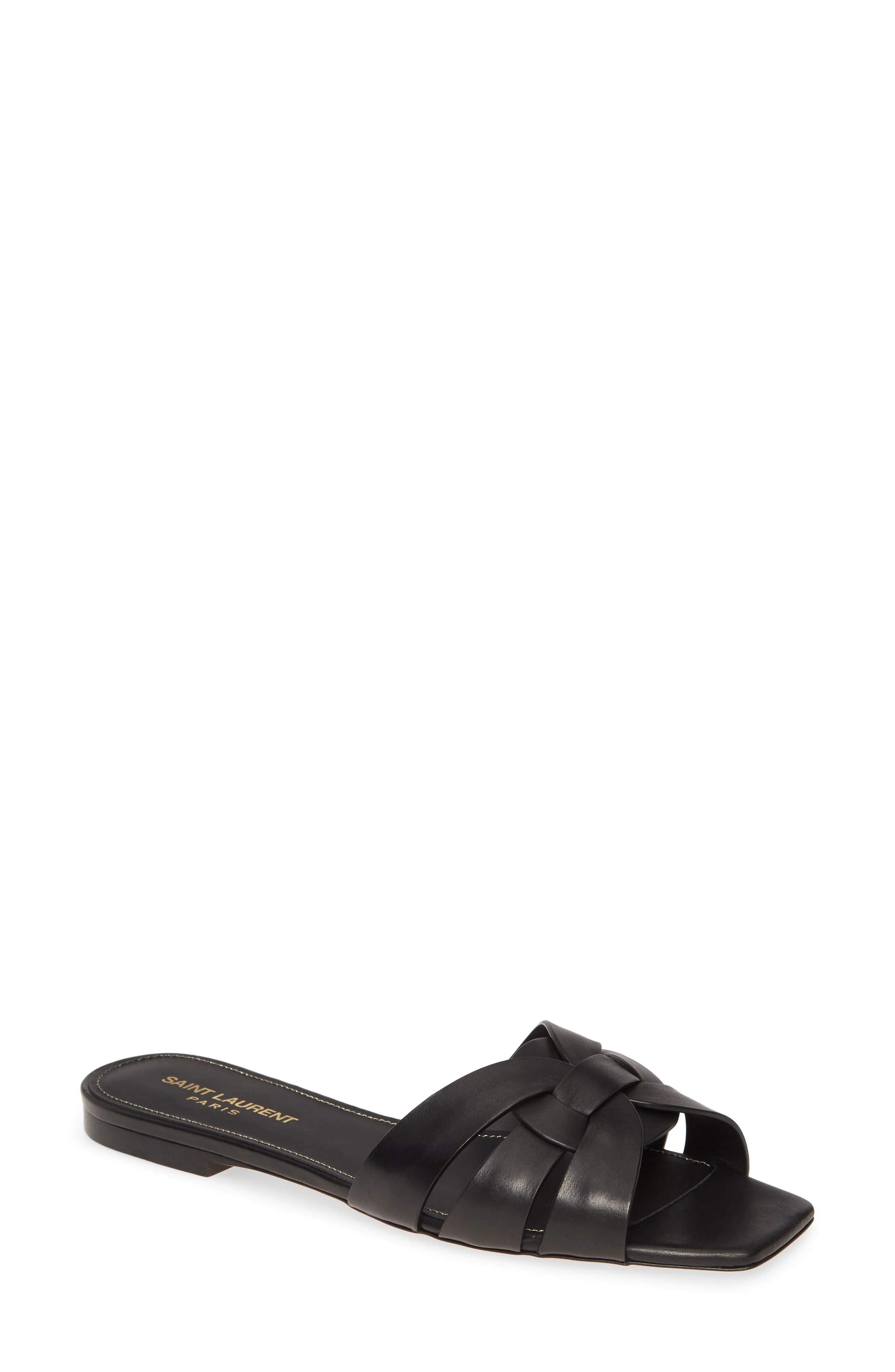 Saint Laurent Tribute Nu Pieds Slide Sandal in 1000-Nero at Nordstrom - 1
