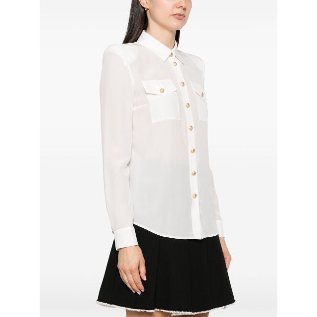 White embossed-buttons silk shirt - 3