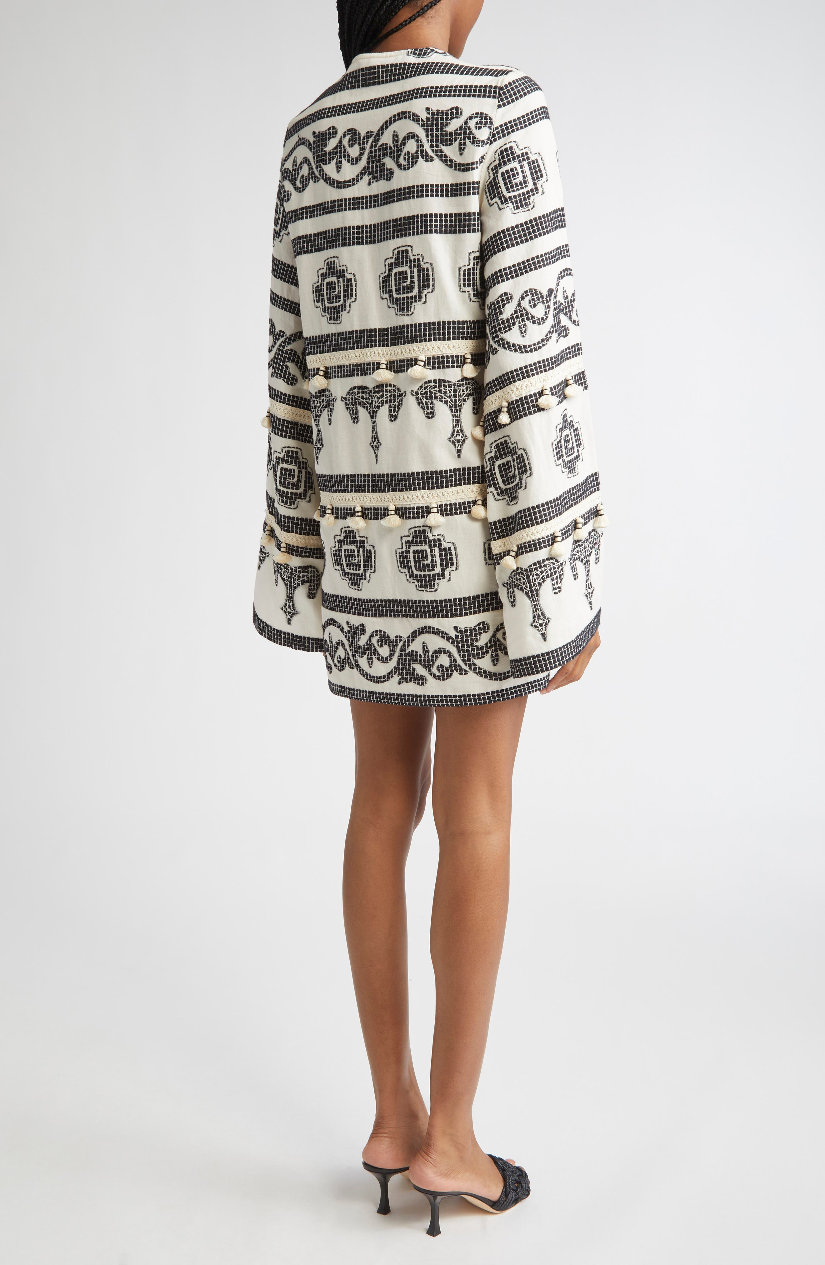 Johanna Ortiz Quetzalcalt Temple Long Sleeve Cotton Minidress in Ecru /Black at Nordstrom - 2