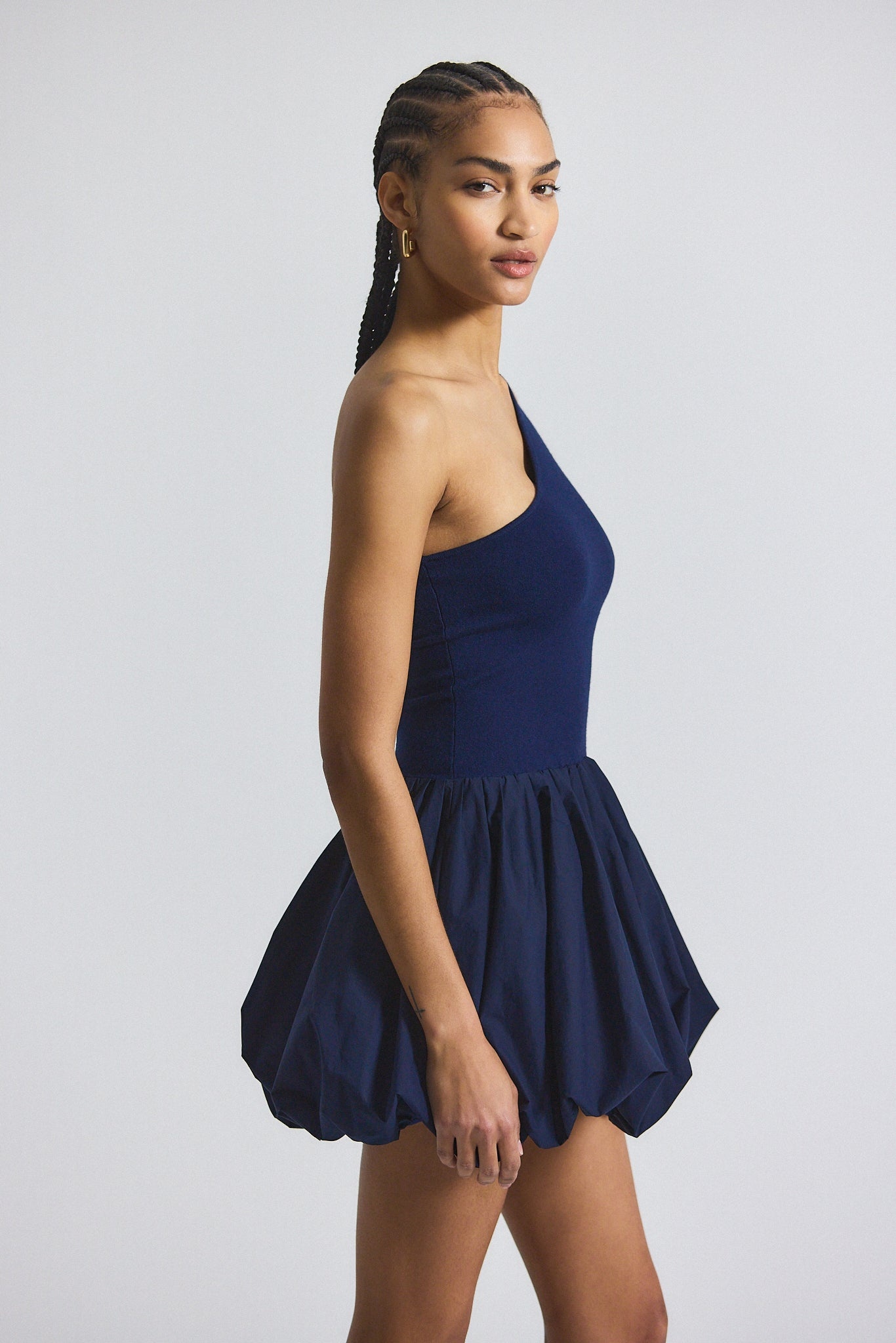 CALLA MIXED MEDIA COMPACT KNIT BALLOON DRESS - 3