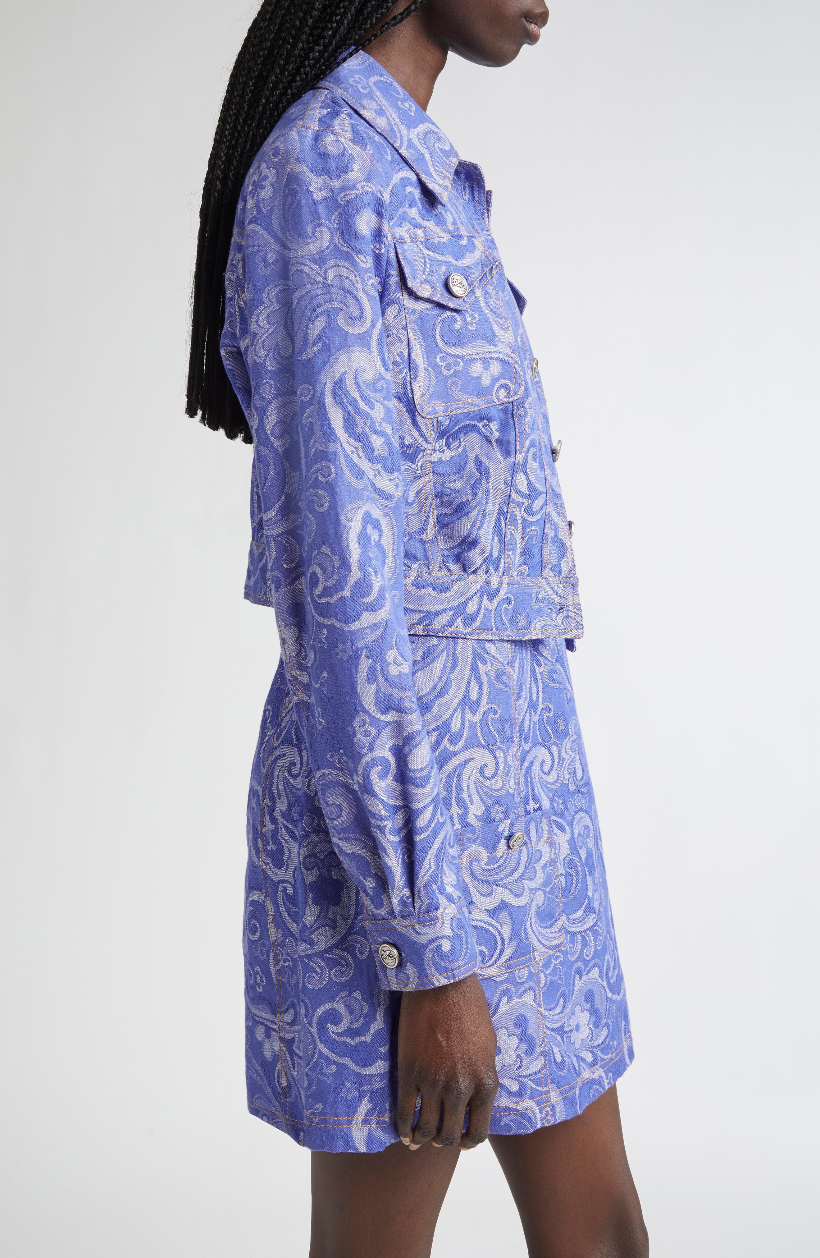 Etro Paisley Denim Trucker Jacket in Multicolour On Pale Blue Base at Nordstrom - 4