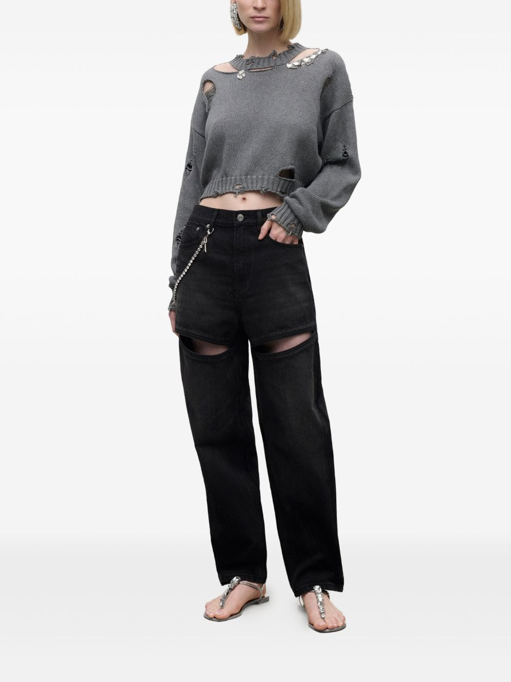 crystal-embellished distressed sweater - 2