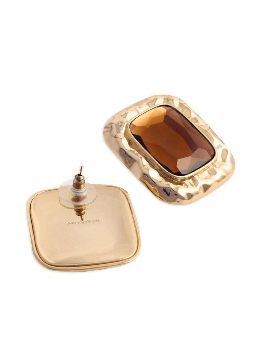 amber-stone hammered earrings - 2
