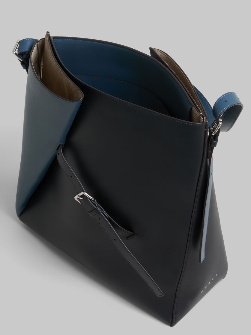 DEEP BLUE AND BLACK LEATHER REVERSE HOBO BAG - 4