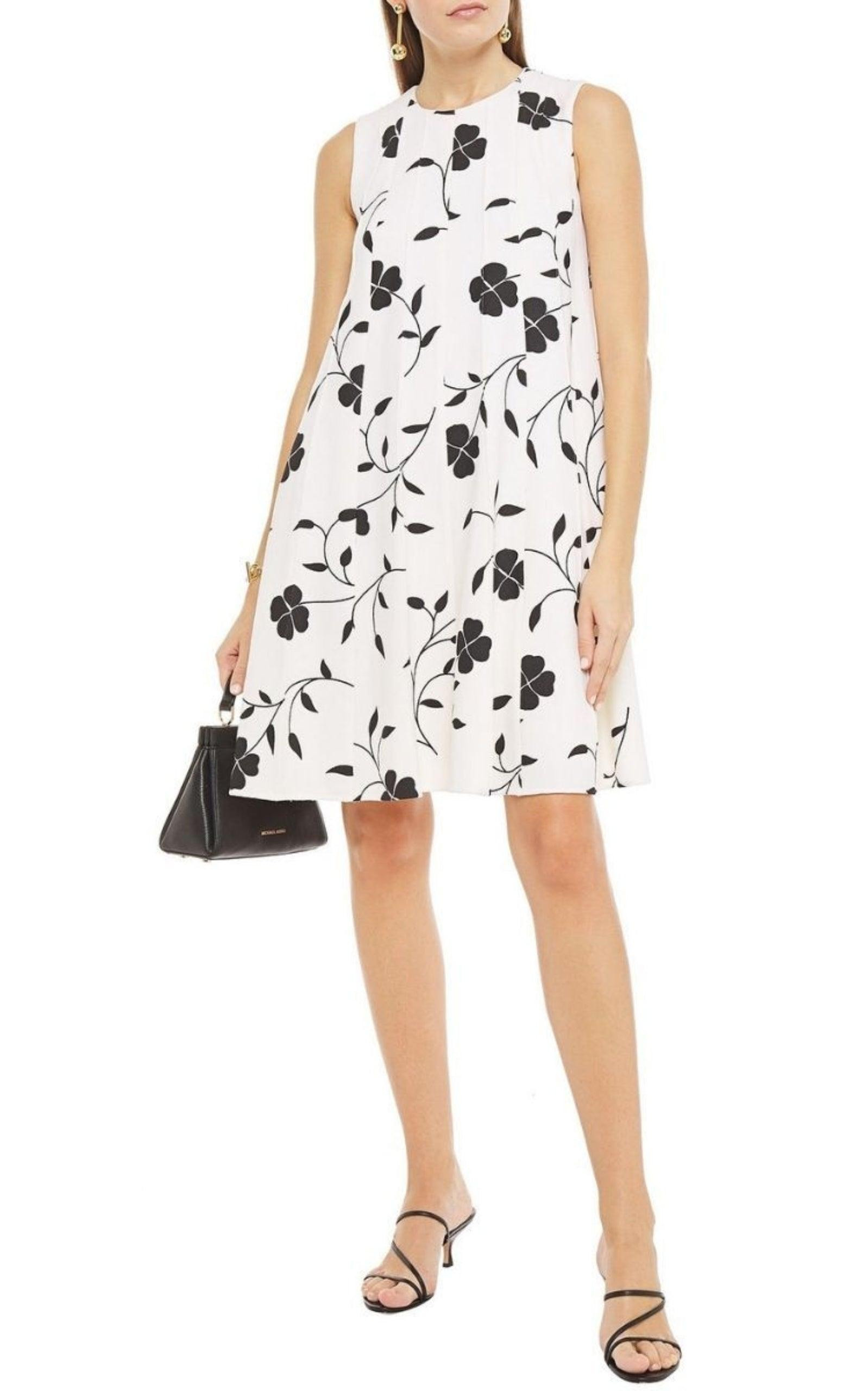 Pleated Floral-print Grain De Poudre Dress - 3