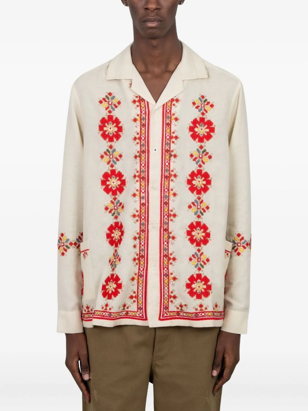 floral-embroidered revere shirt - 1
