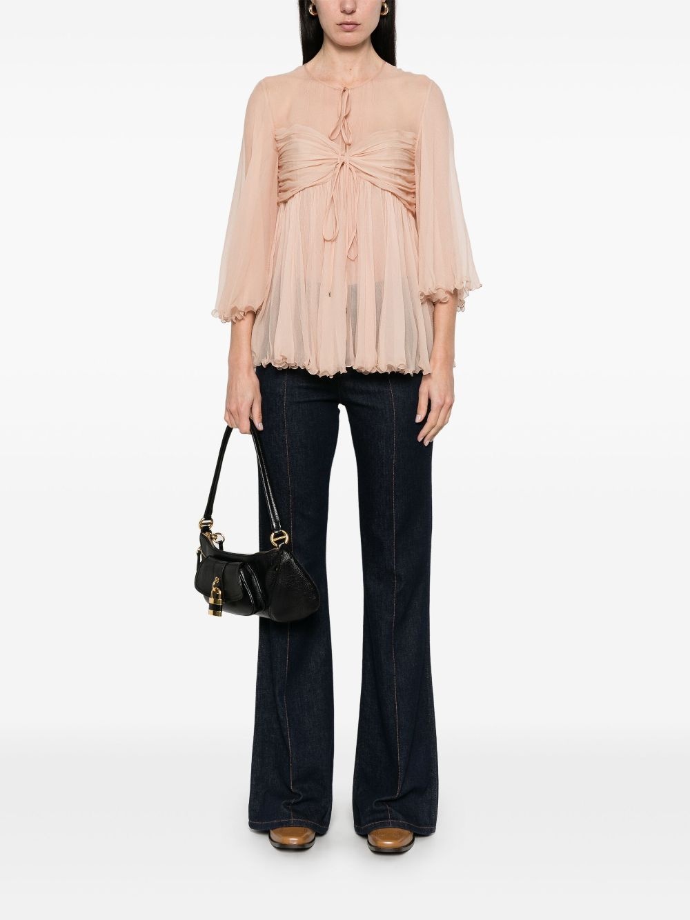 pleated silk top - 2
