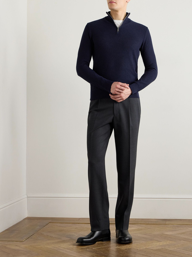Ralph Lauren Silk and Cotton-Blend Half-Zip Sweater Navy outlook