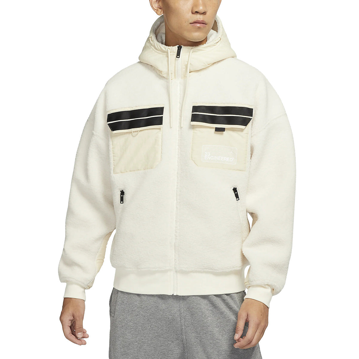 Men's Air Jordan Splicing Polar Fleece Hooded Jacket Light Ivory DQ0385-110 - 3
