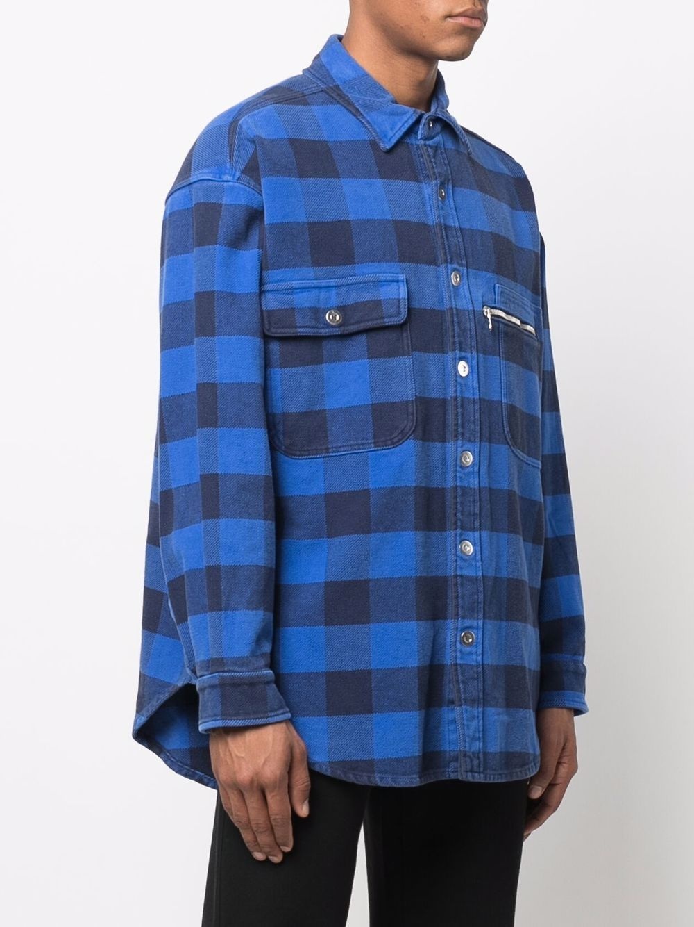 curved-logo checked overshirt - 4