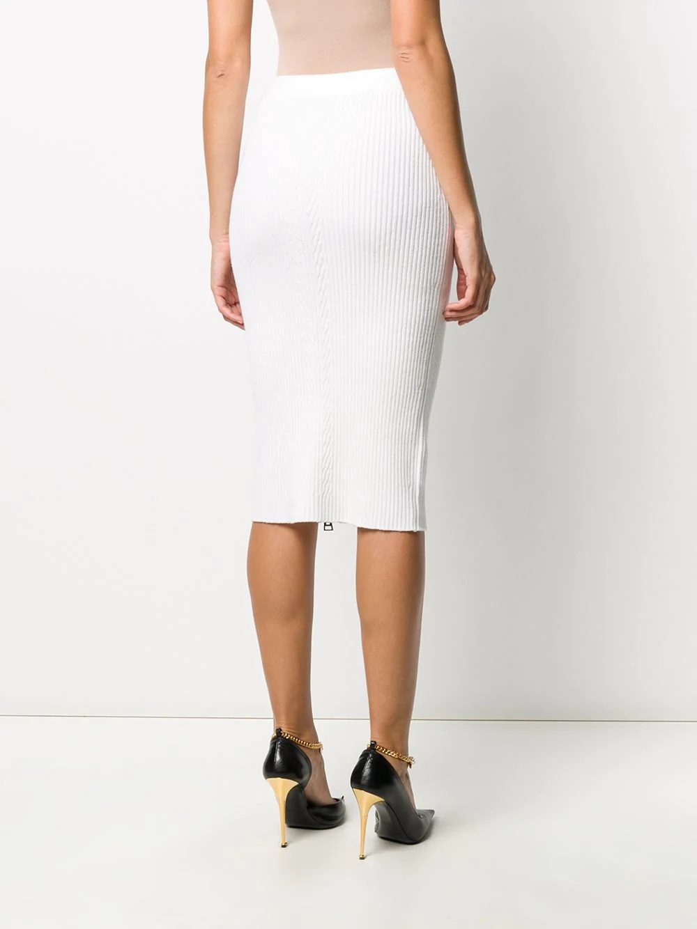 zipped rib-knit fitted skirt - 4