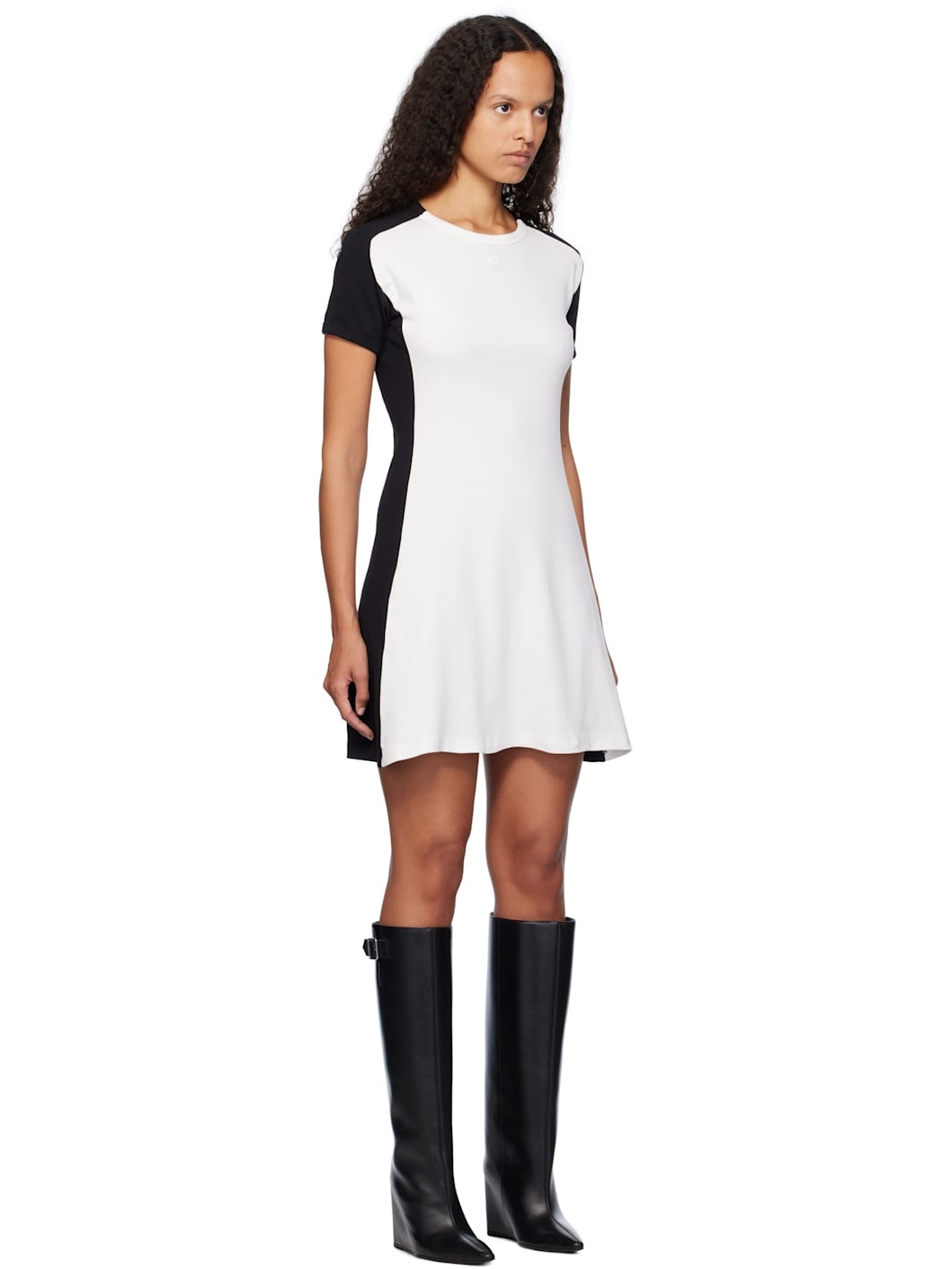 White & Black Contrast Frame Minidress - 2