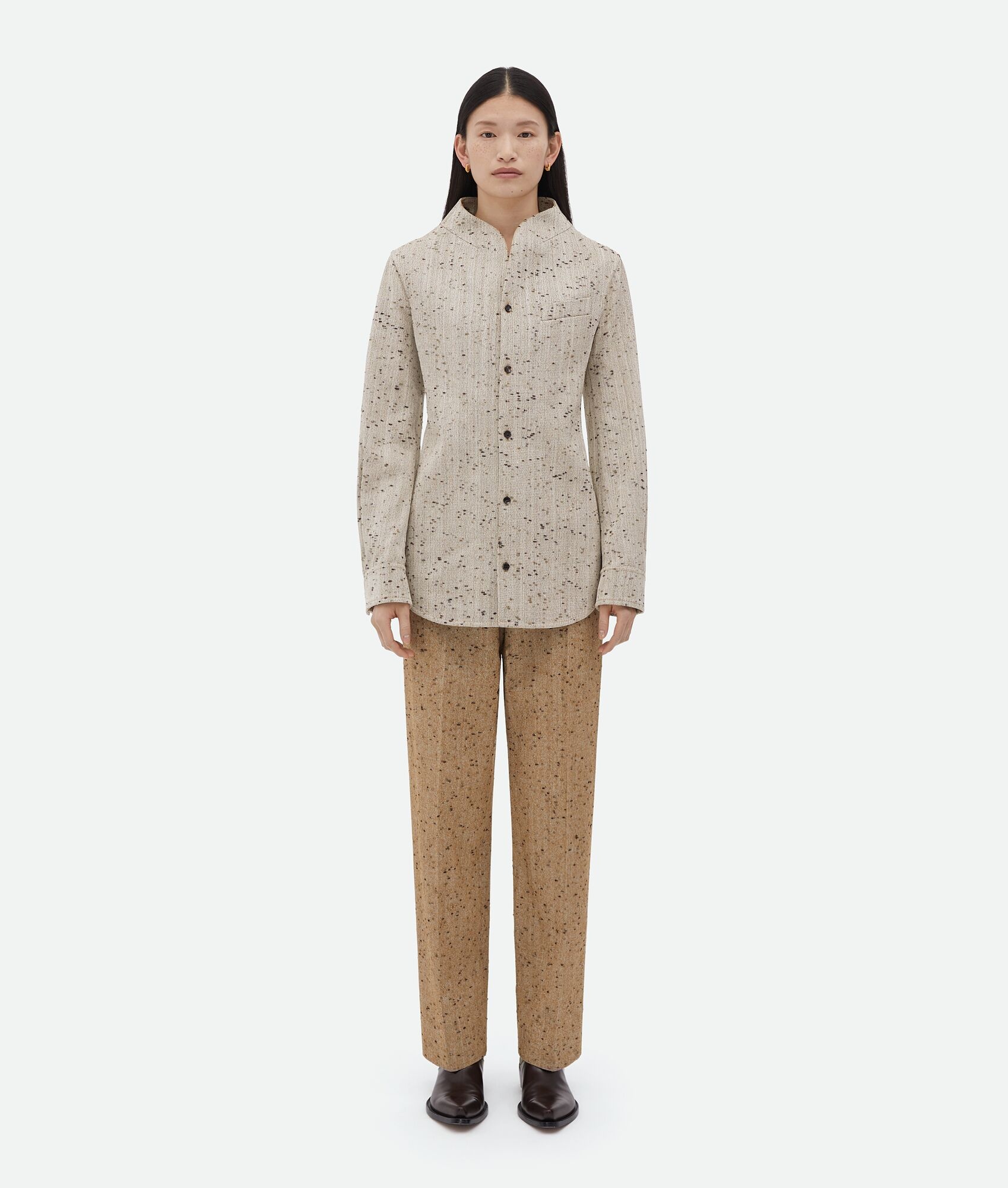 Knotted Wool Funnel Neck Shirt - 1