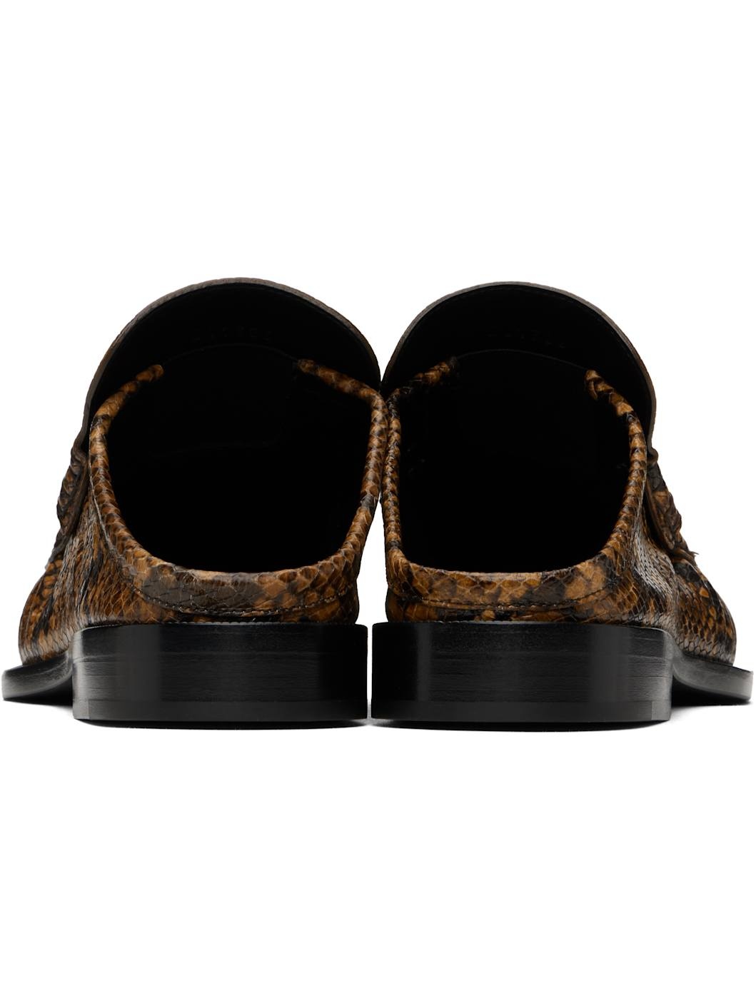 Brown Snake Print Slip-on Loafers - 2