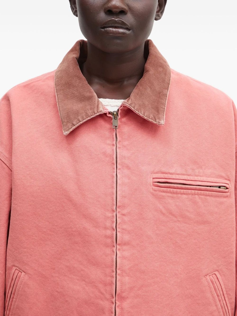 corduroy-collar zip-up jacket - 4