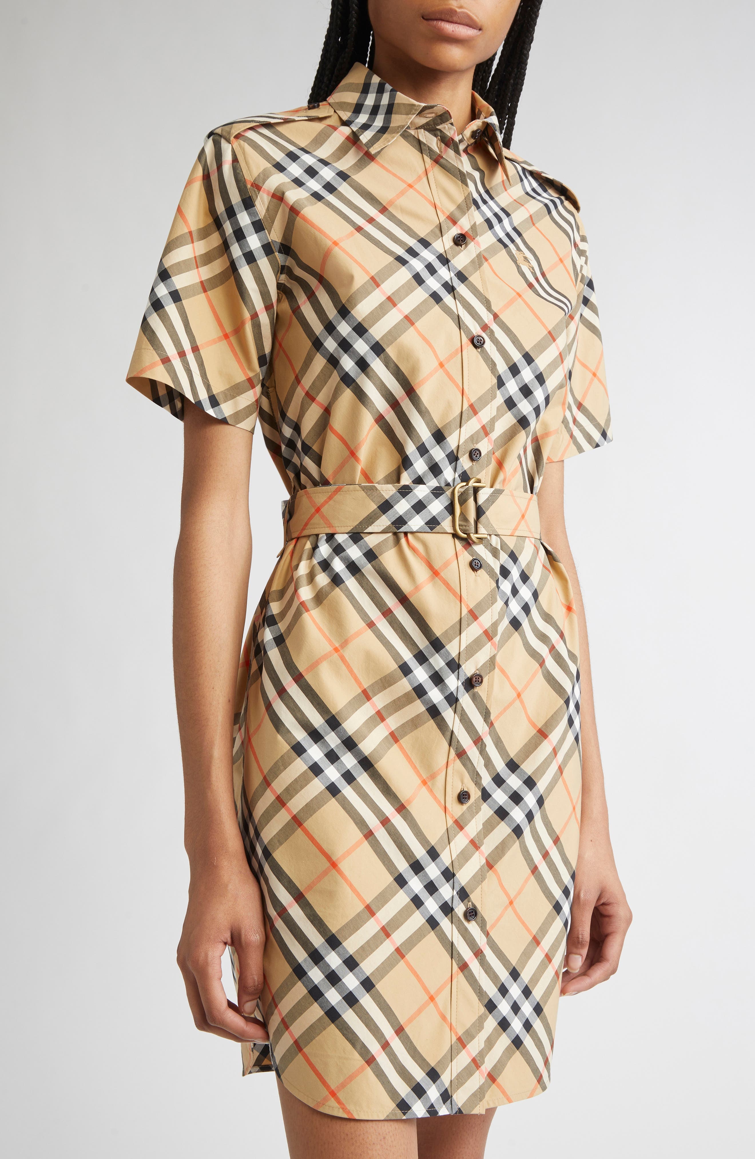 burberry Check Cotton Belted Shirtdress in Sand Ip Check at Nordstrom - 4