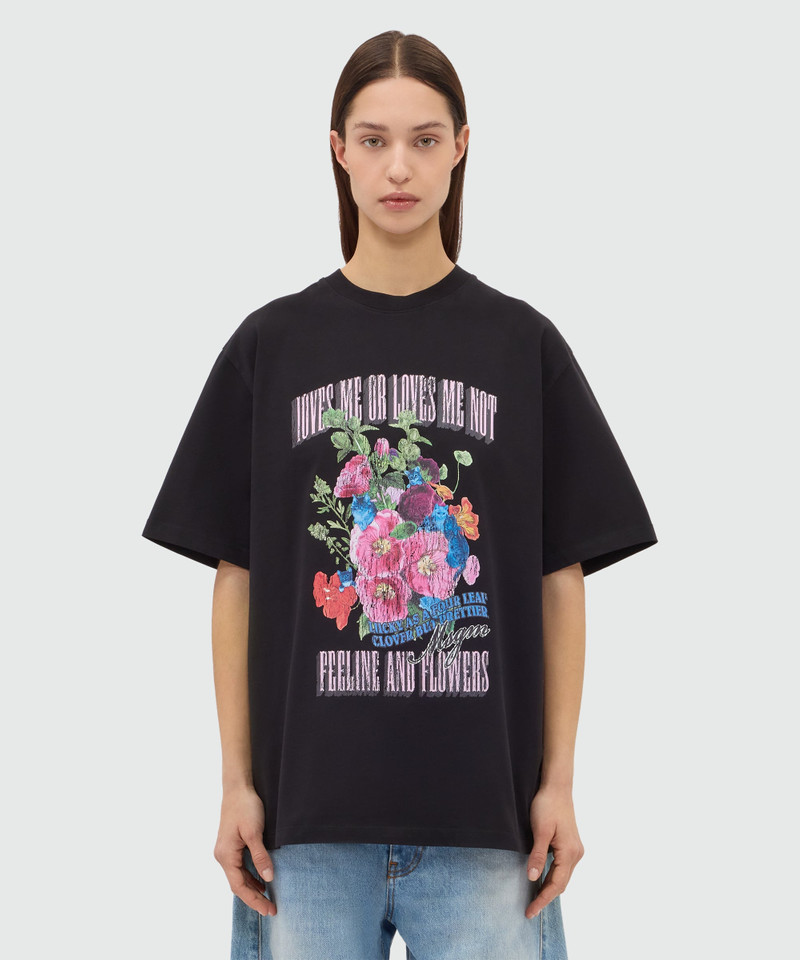 MSGM Black short-sleeve cotton jersey T-shirt with front print outlook