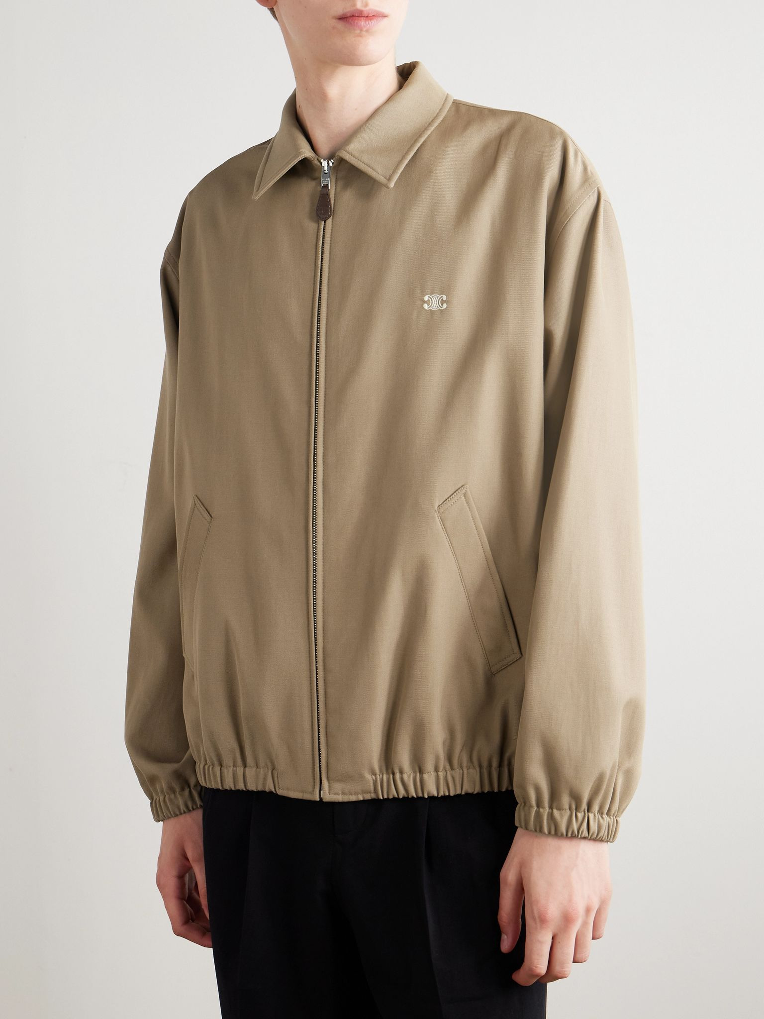 Logo-Embroidered Wool and Cotton-Blend Gabardine Blouson Jacket Camel - 3