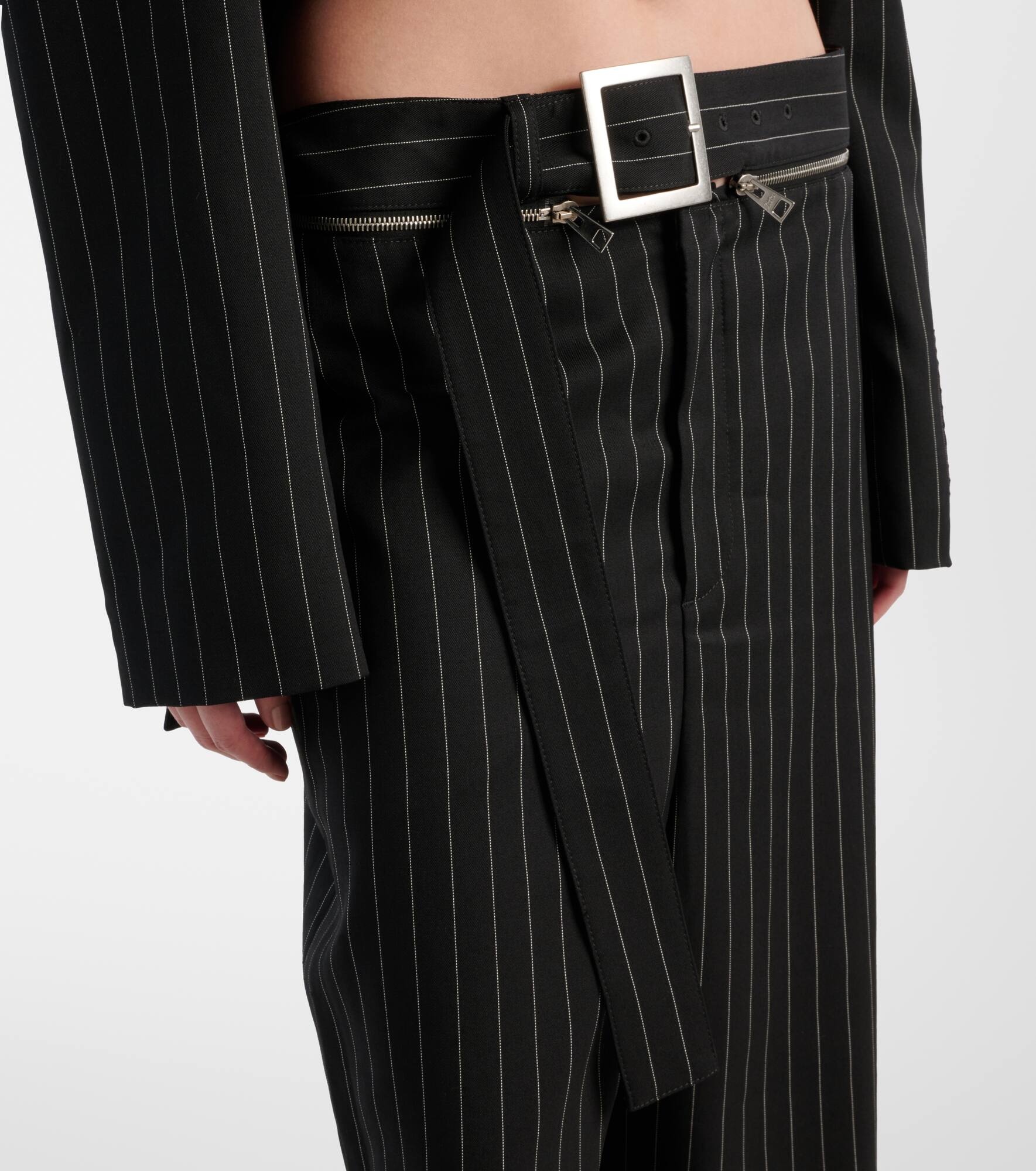 Pinstripe high-rise virgin wool wide-leg pants - 4