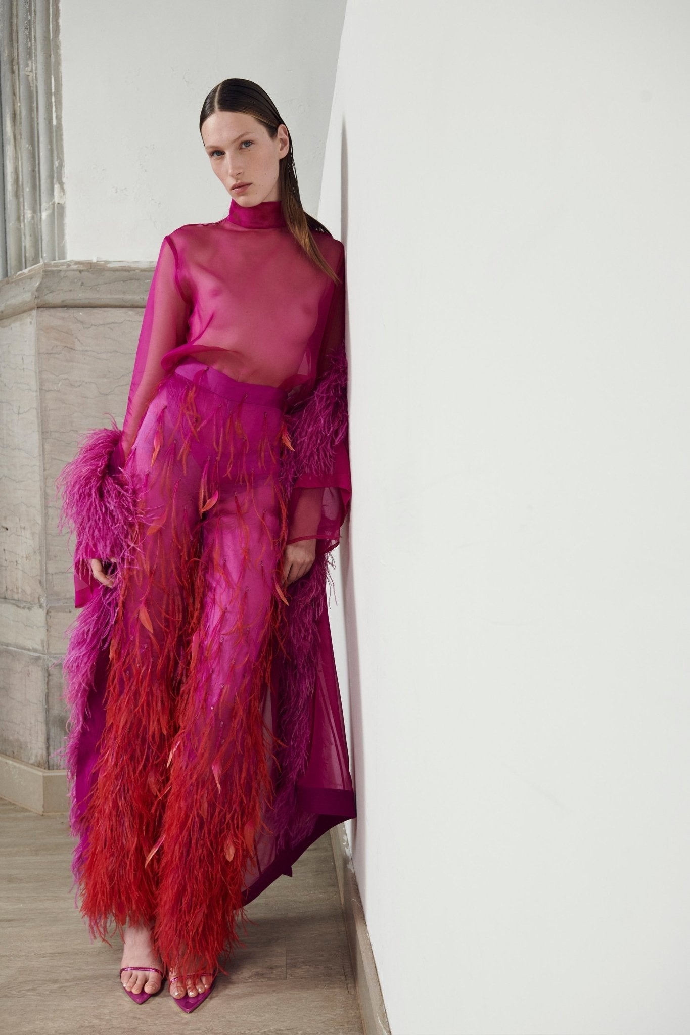 Organza Ombre Feather Embroidery Trouser - 4