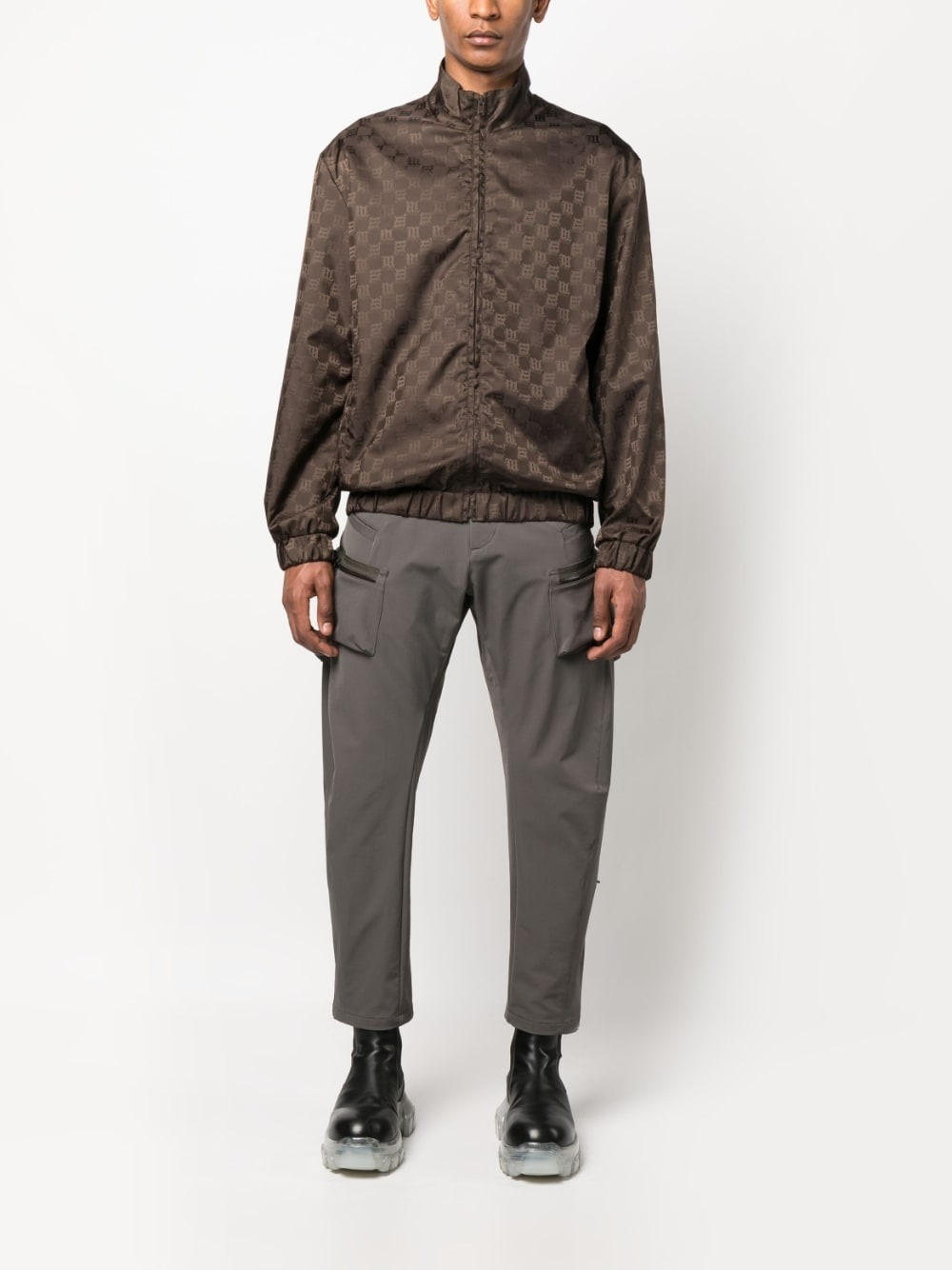 monogram-print zip-up jacket - 3