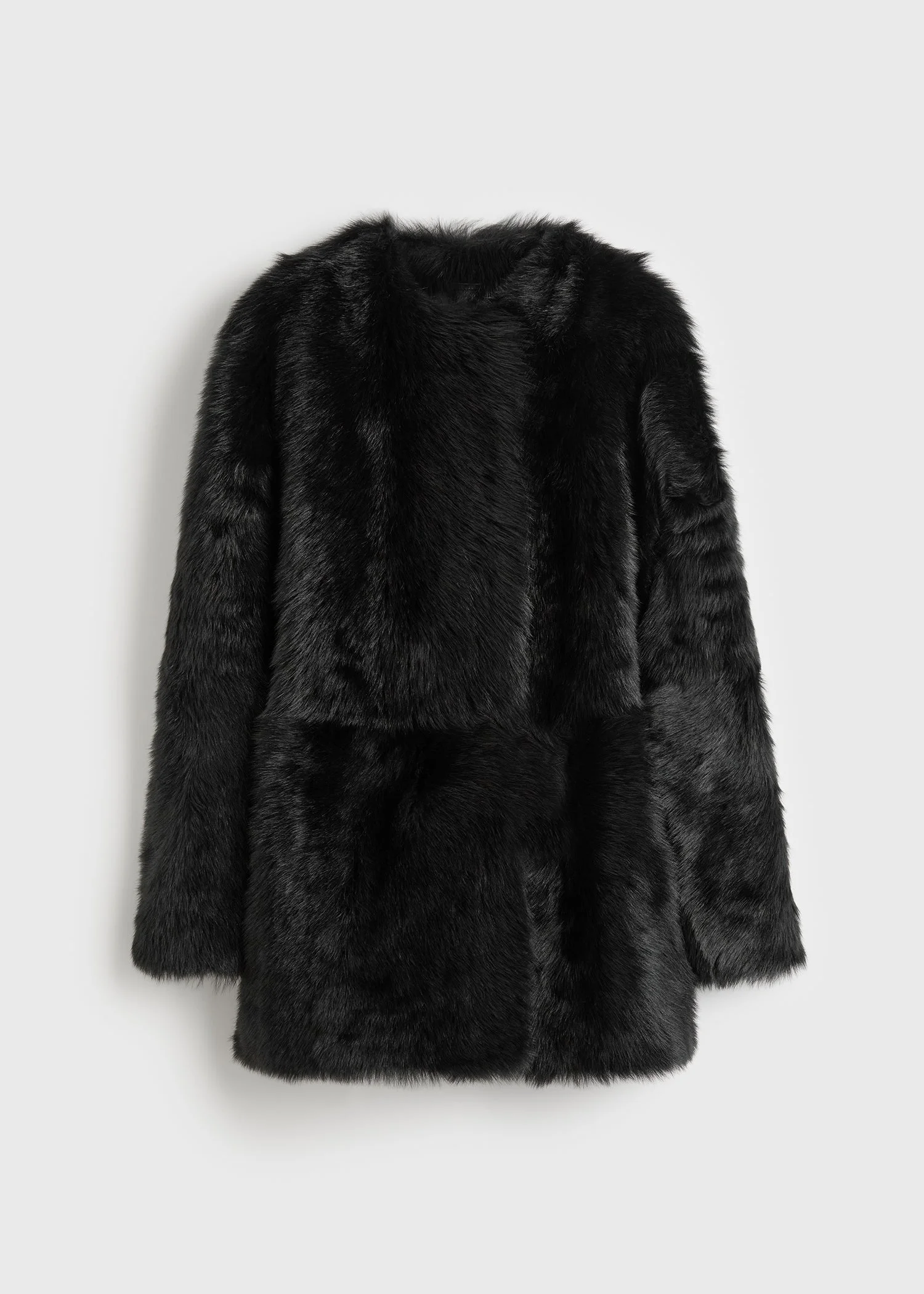 Short silky shearling coat black - 1