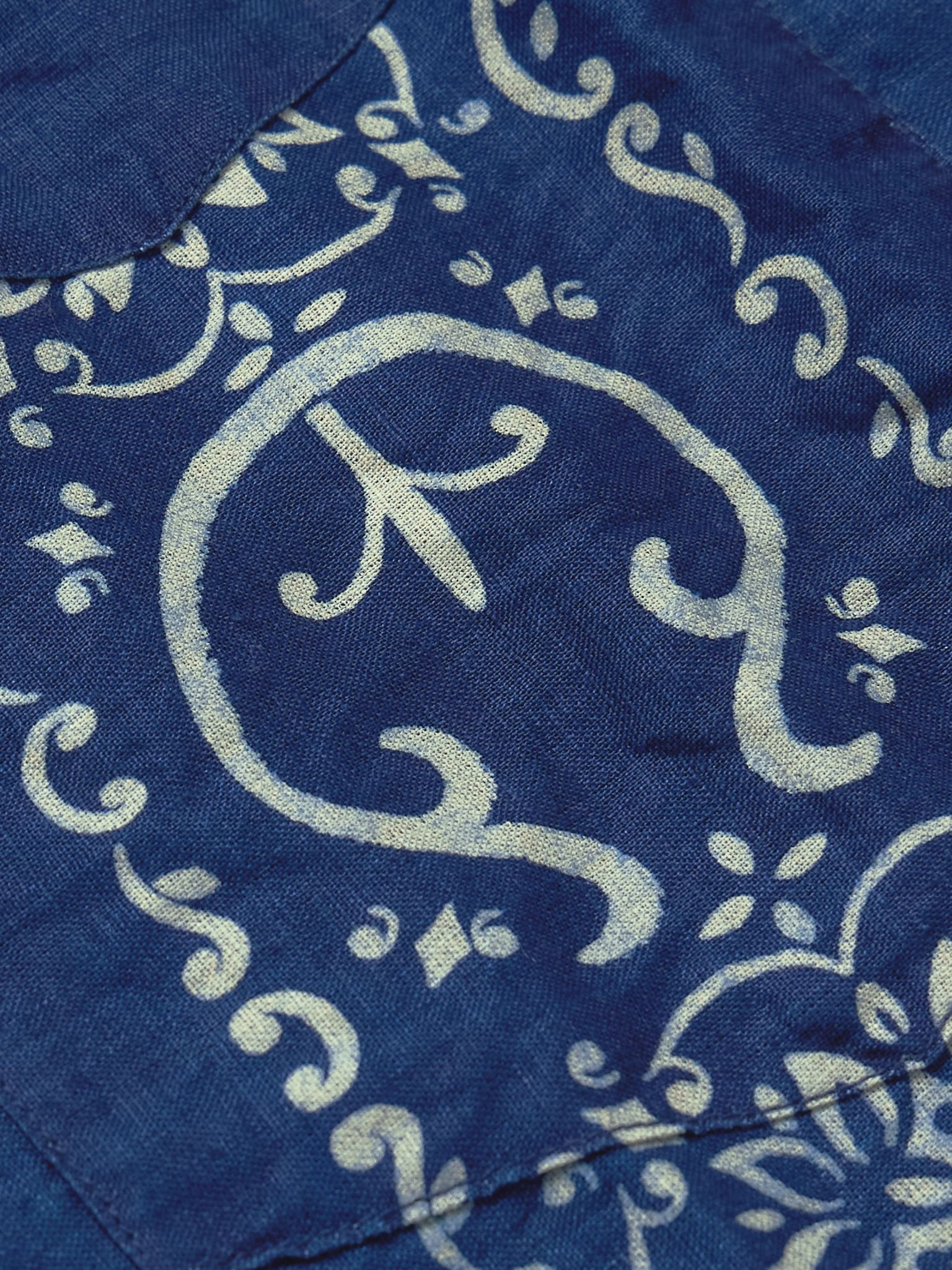 Camp-Collar Printed Linen Shirt Navy - 4