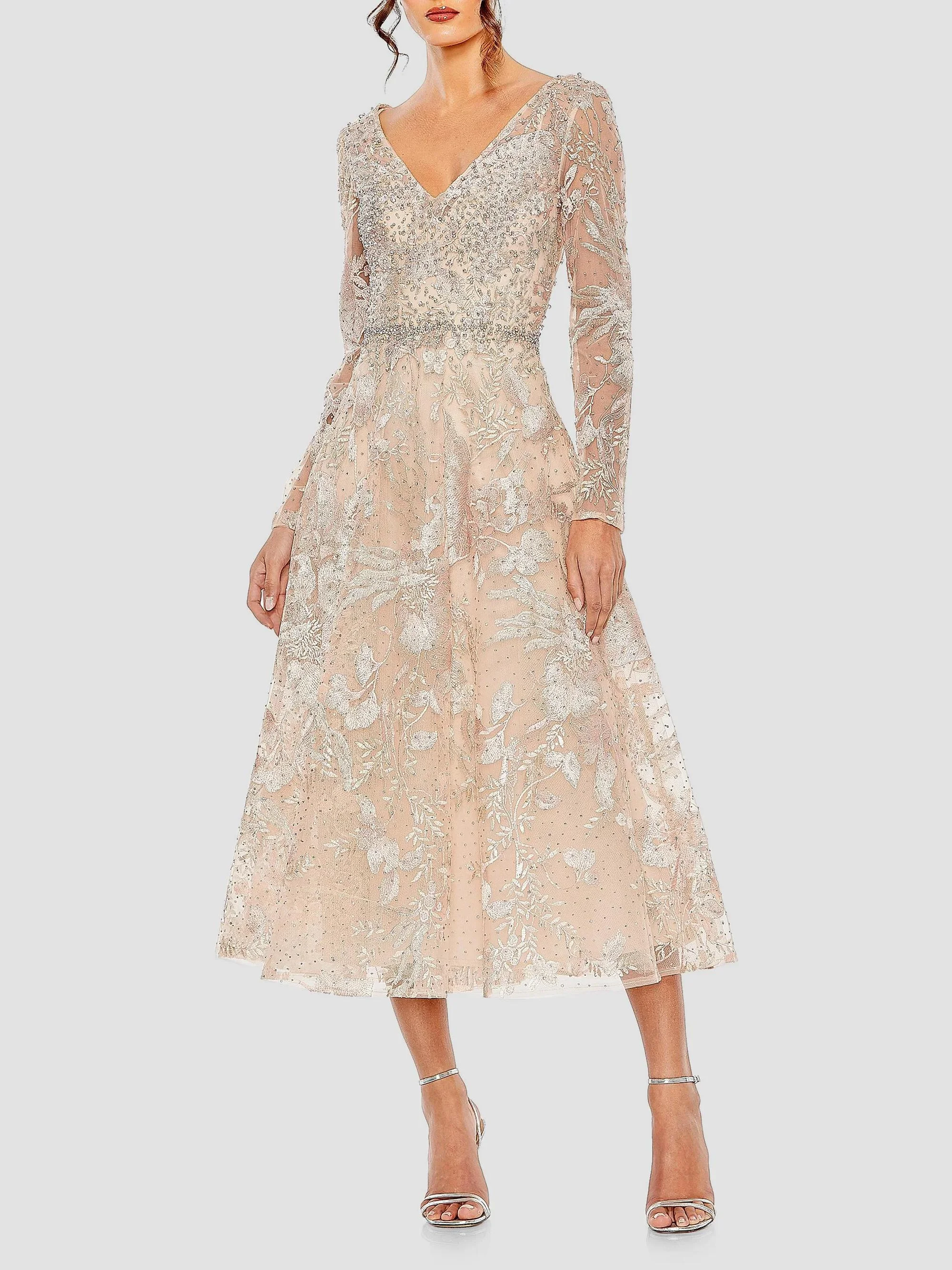 Women's Floral Embroidered Mesh Midi-Dress - Blush - 1