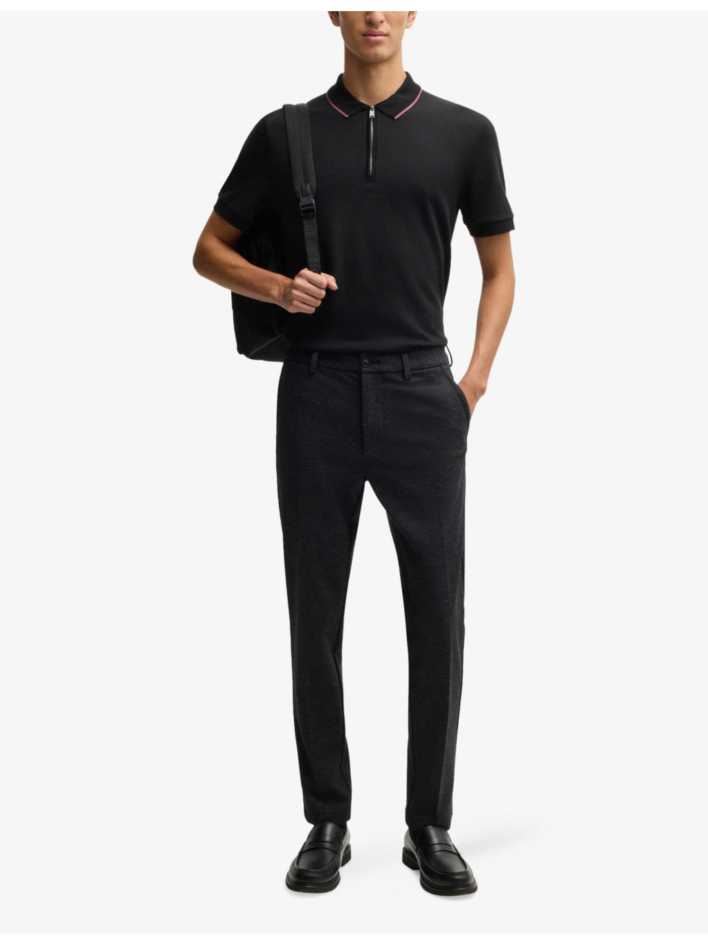 Short-sleeved zip-up cotton polo shirt - 2