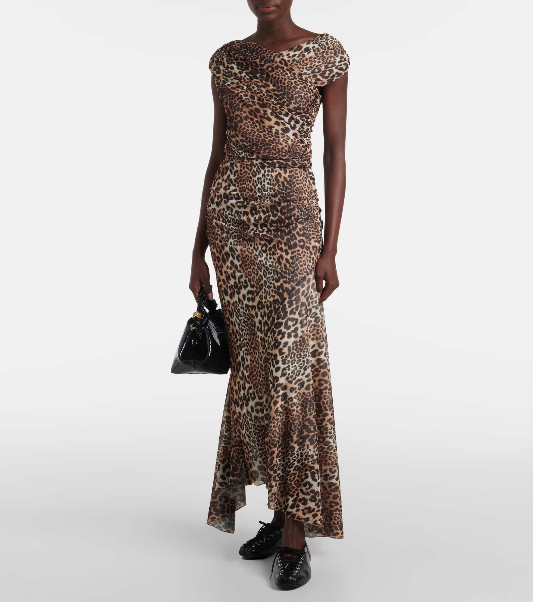 Ruched leopard-print mesh maxi dress - 2