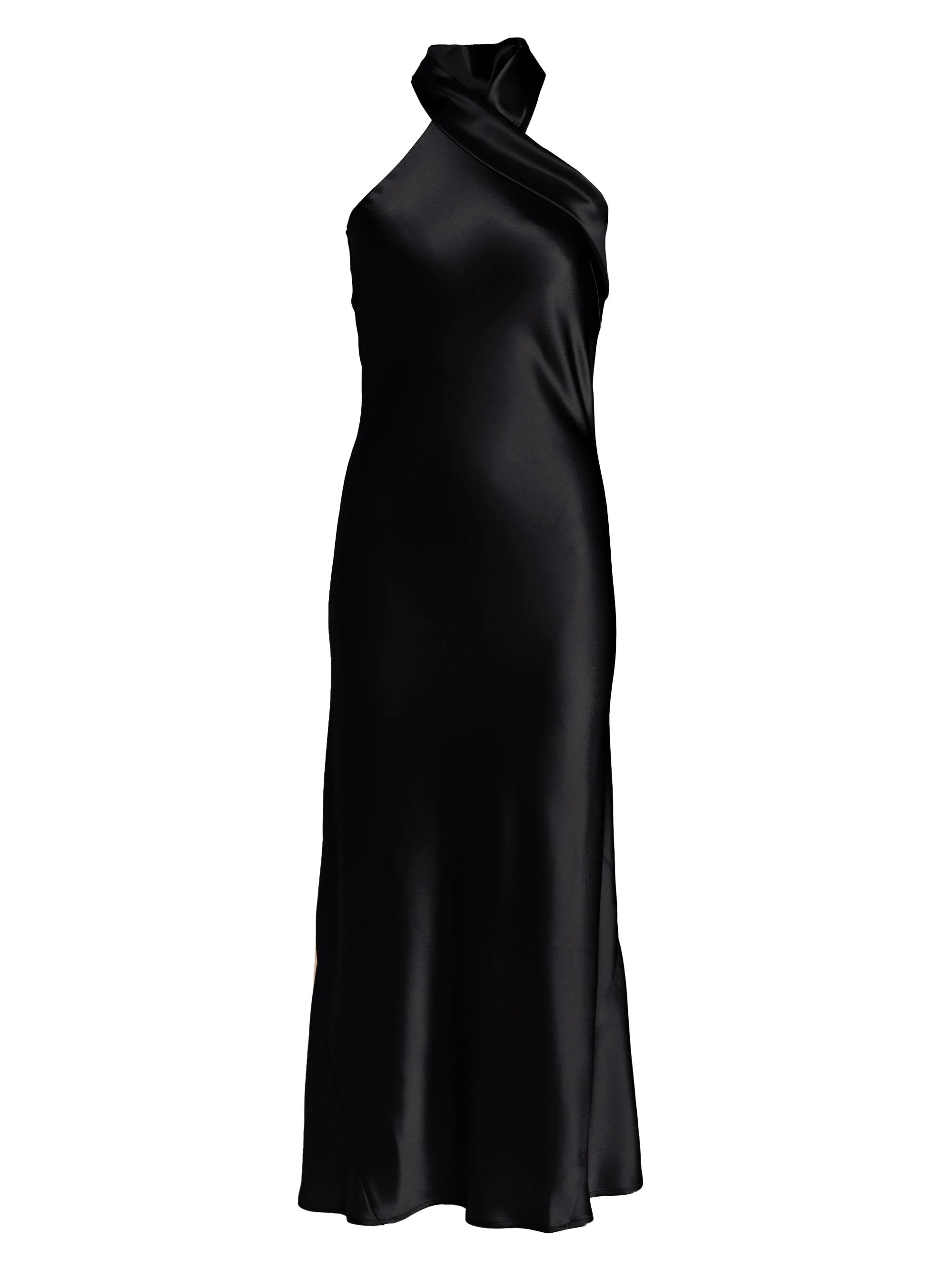 Women's Pandora Satin Halterneck Midi-Dress - Black - 1