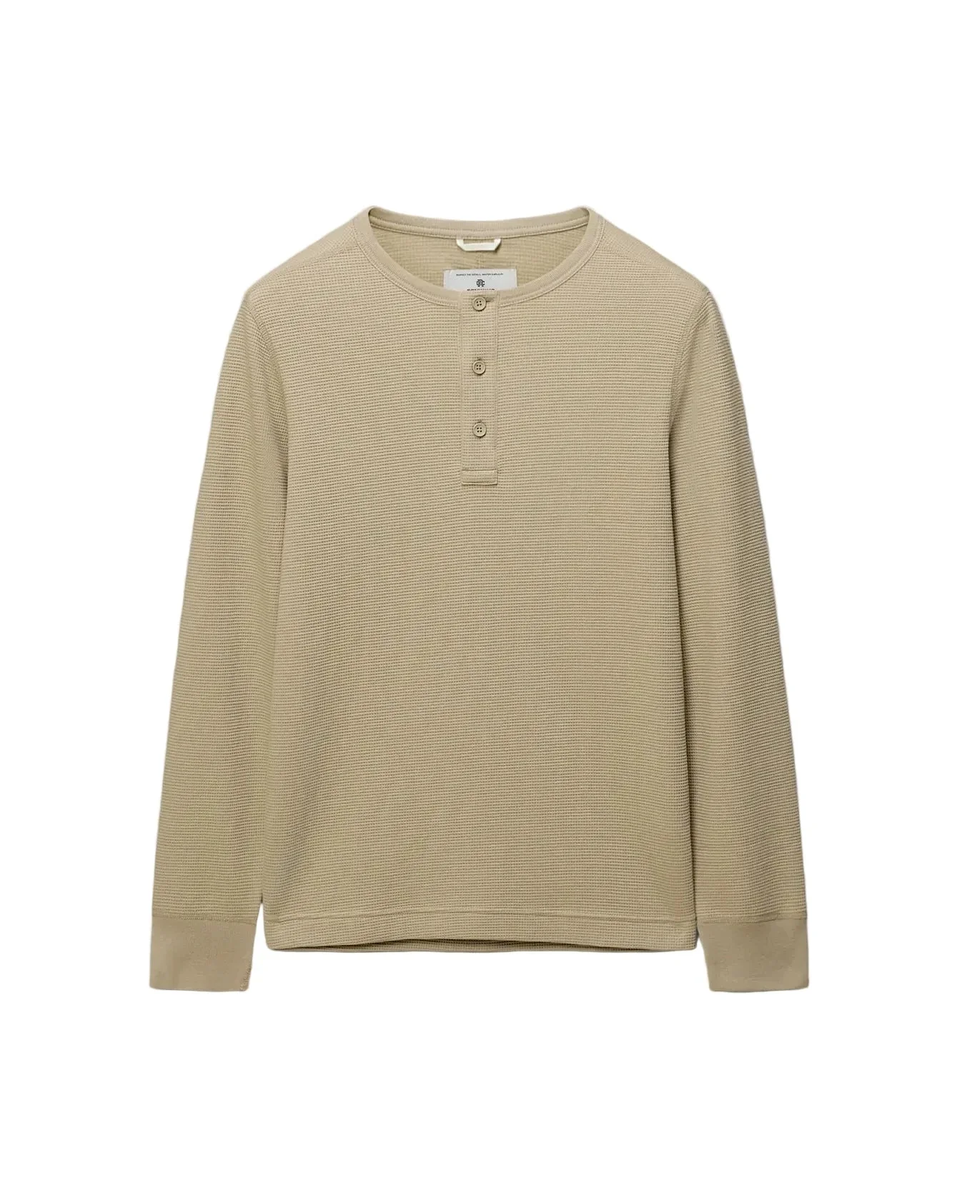 Lightweight Waffle Standard Fit Henley Sand - 1