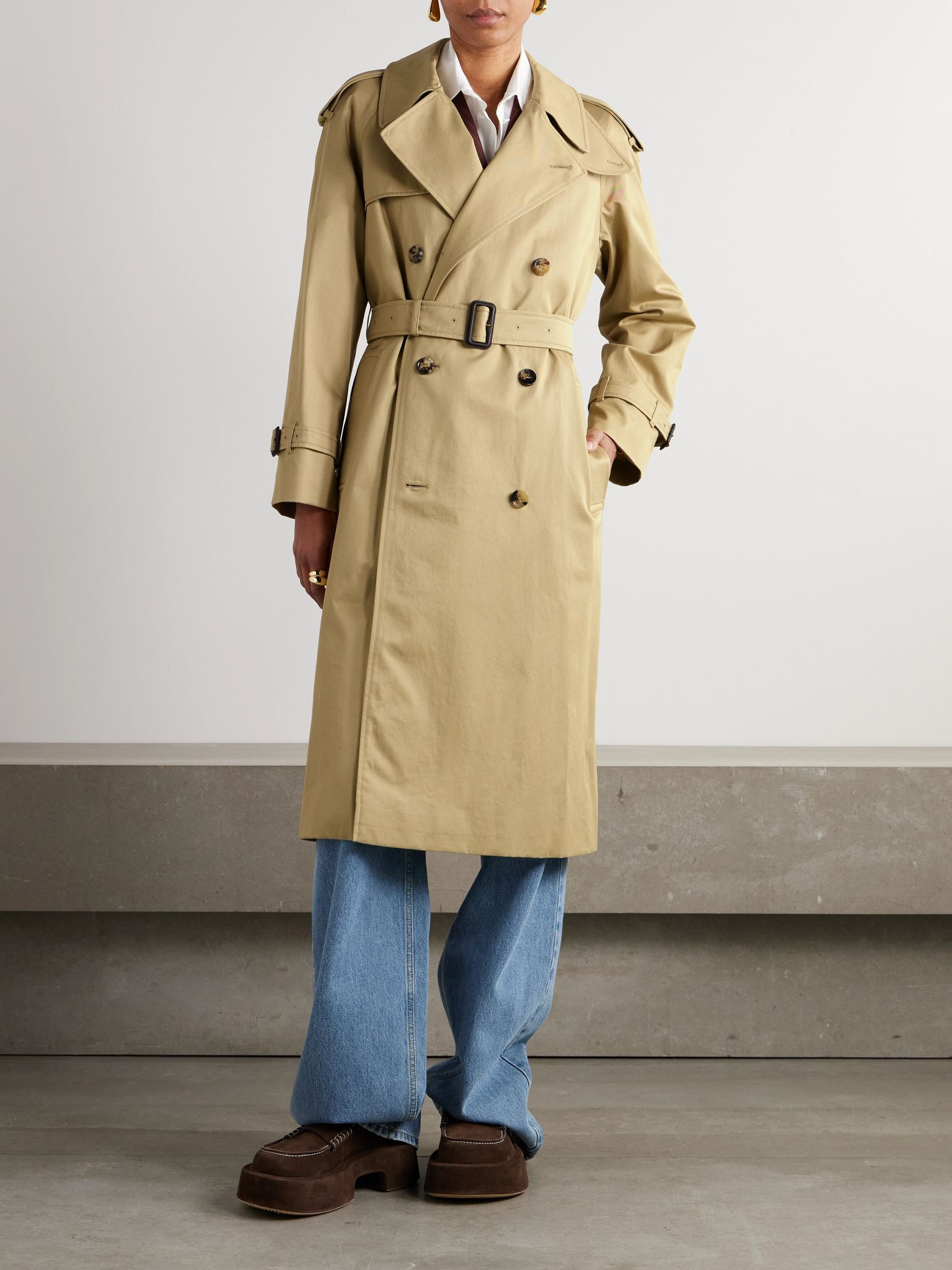 Castleford double-breasted cotton-gabardine trench coat Beige - 3