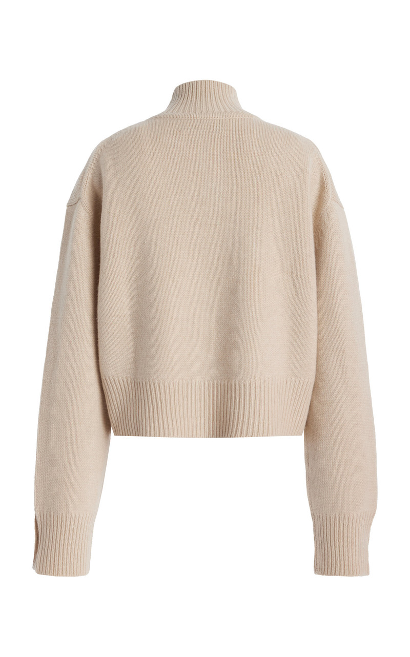 The Rowe Cropped Cashmere Henley Sweater taupe 3