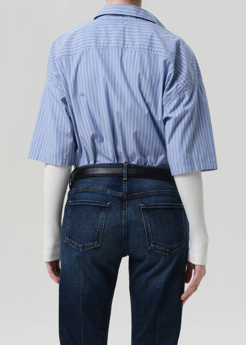 Frances Cropped Cape Button Up In Kindered Stripe 3
