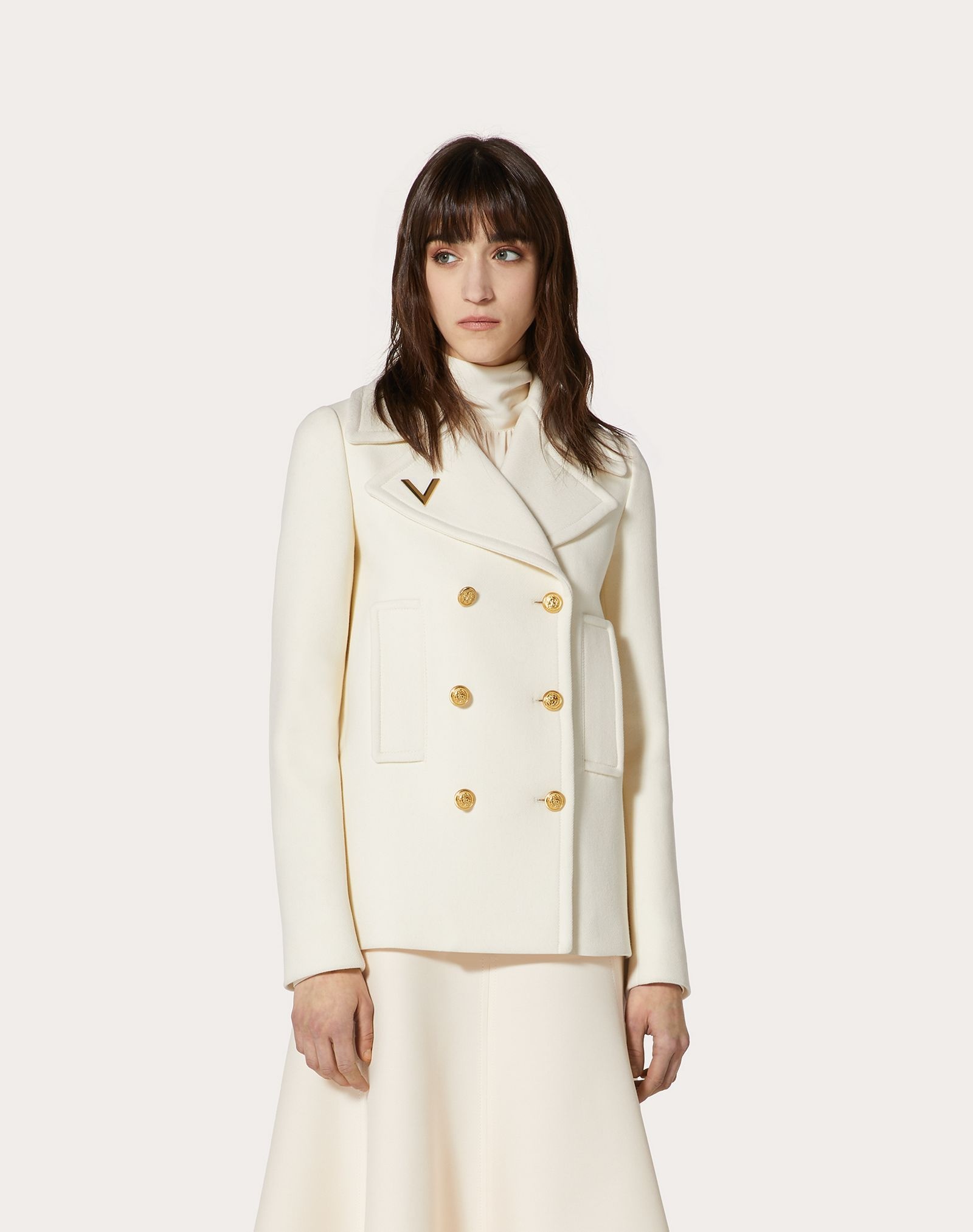 Drill Drap Peacoat with Gold V Detail - 3