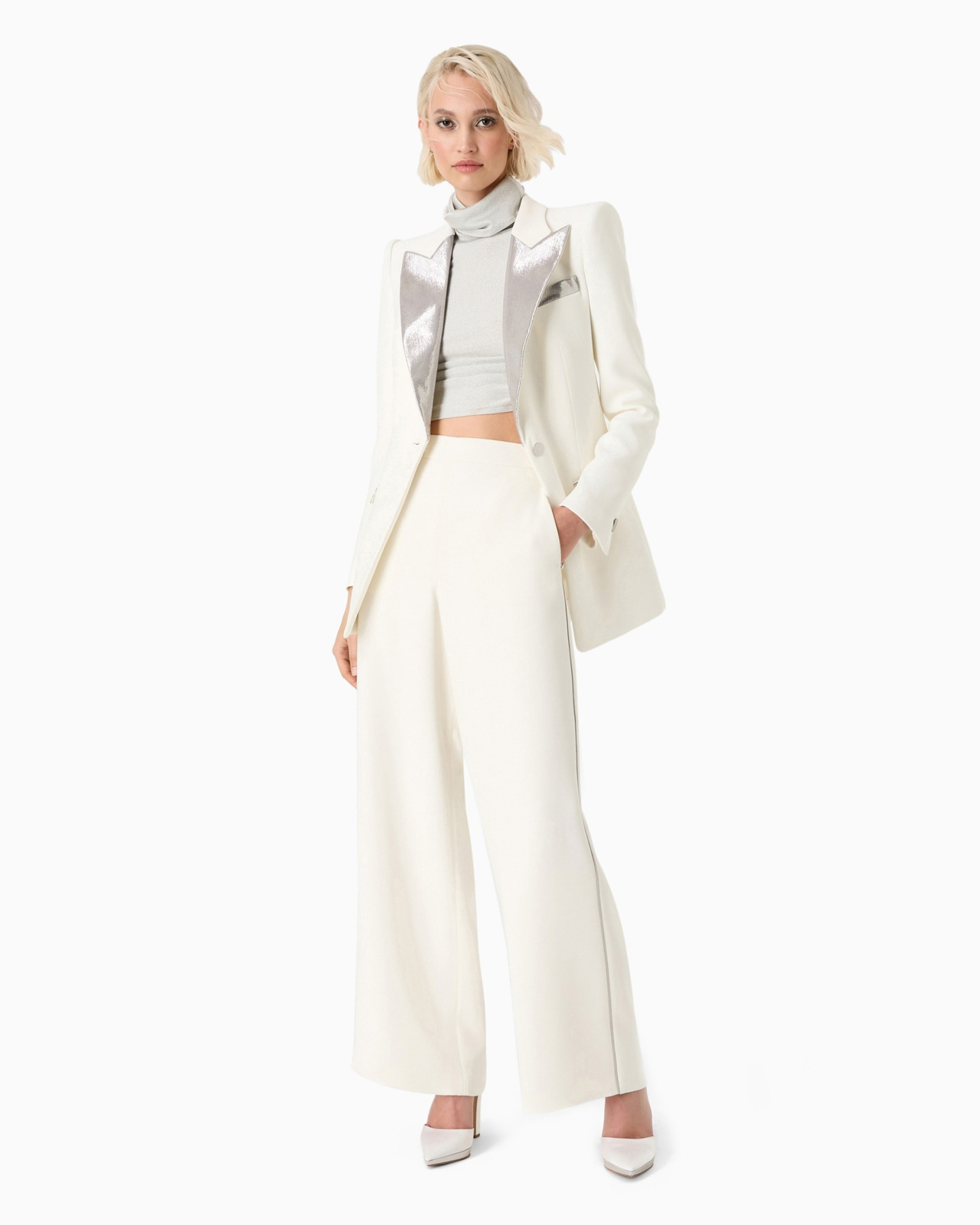 Cropped mock-neck jumper in viscose jersey and Lurex - 4